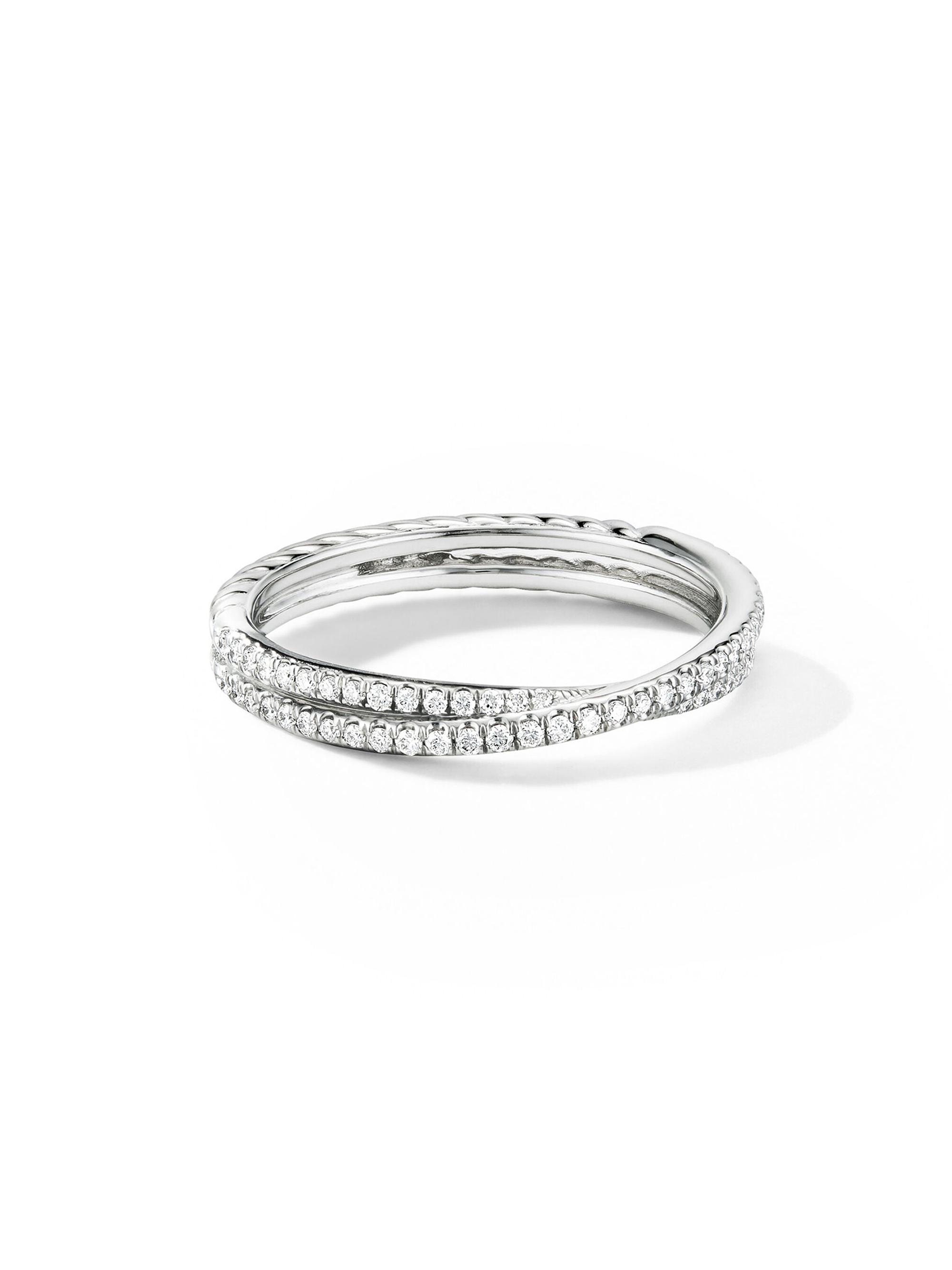 David Yurman Women's DY Crossover Micro Pavé Band Ring In Platinum - Silver
