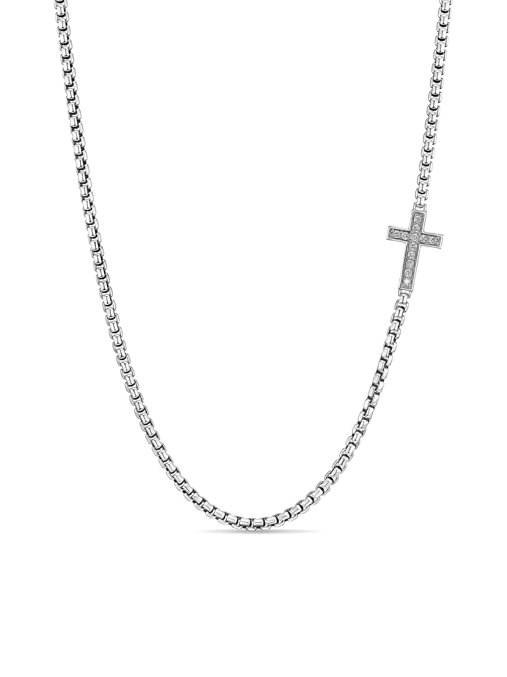 David Yurman Men's Streamline Cross Station Necklace in Sterling Silver - Diamond
