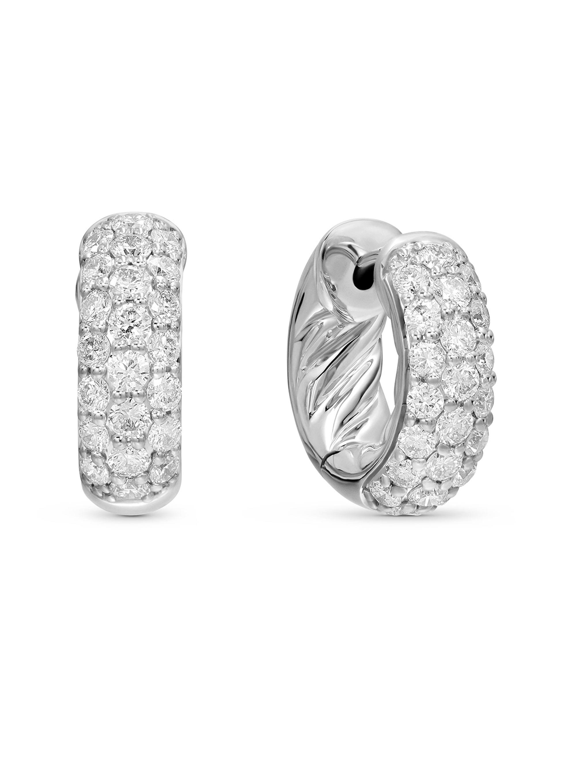 David Yurman Women's Mercer Micro Hoop Earrings in Sterling Silver with Pavé Diamonds - Diamond