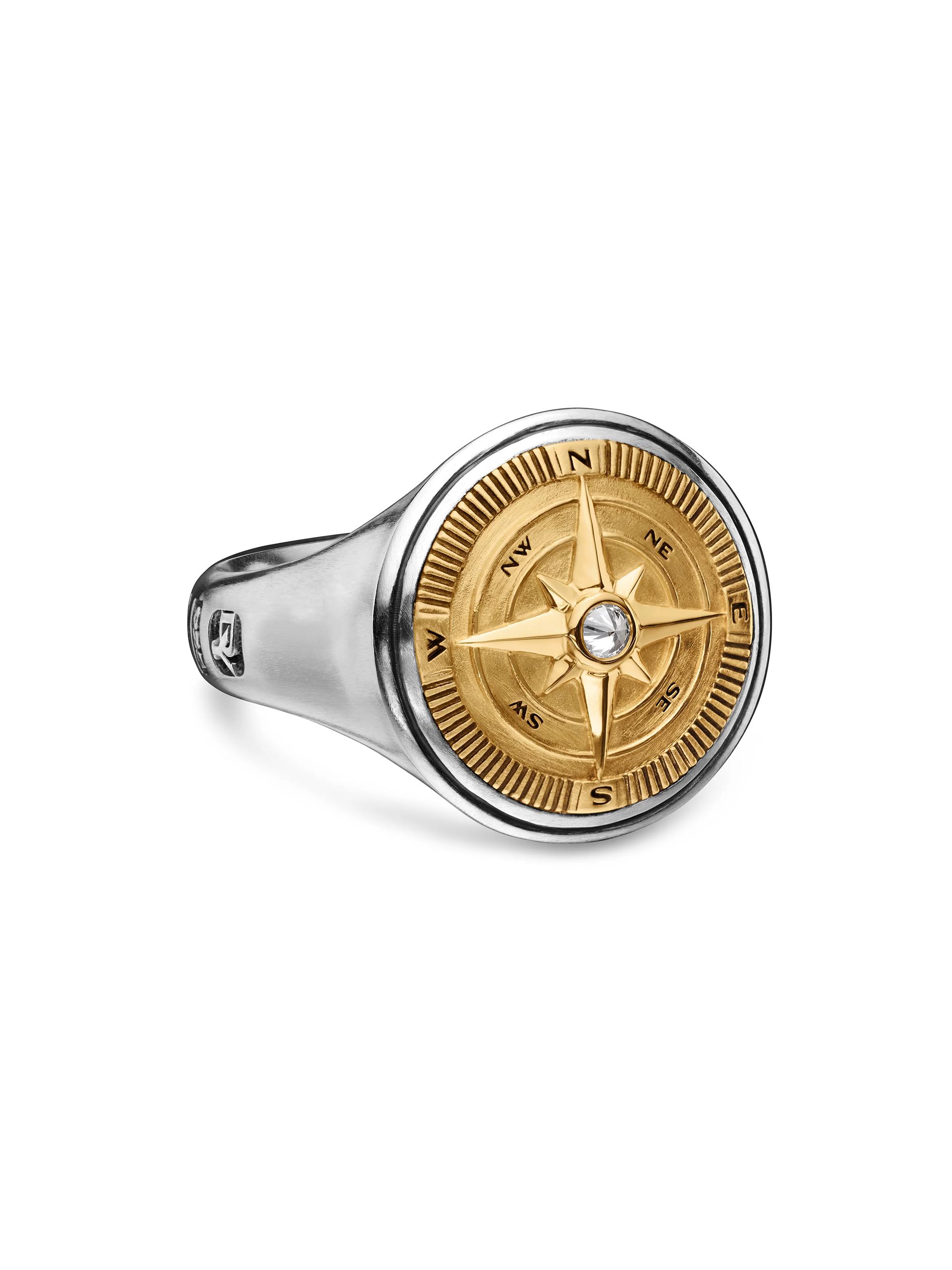 David Yurman Men's Maritime Compass Signet Ring In Sterling Silver - Diamond