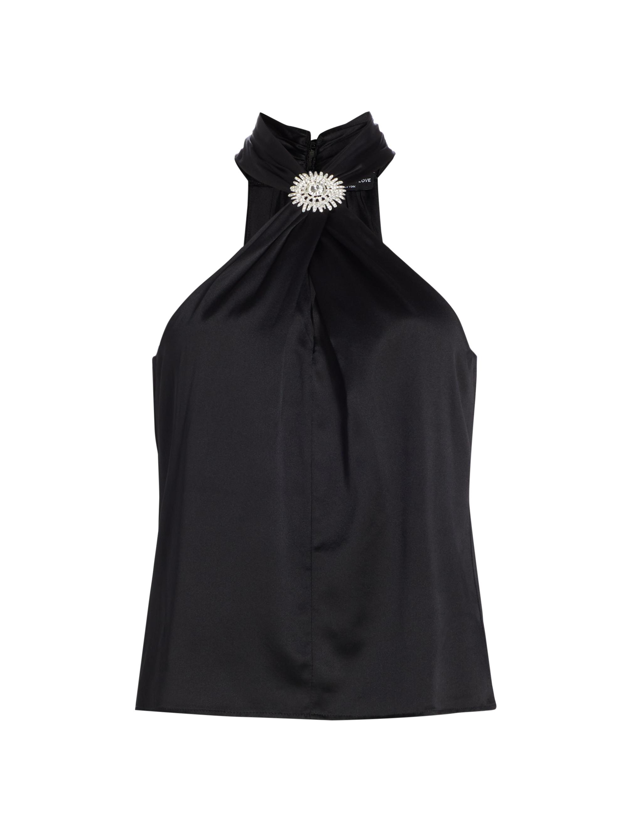 Generation Love Women's Reese Silk Charmeuse Halterneck Top - Black