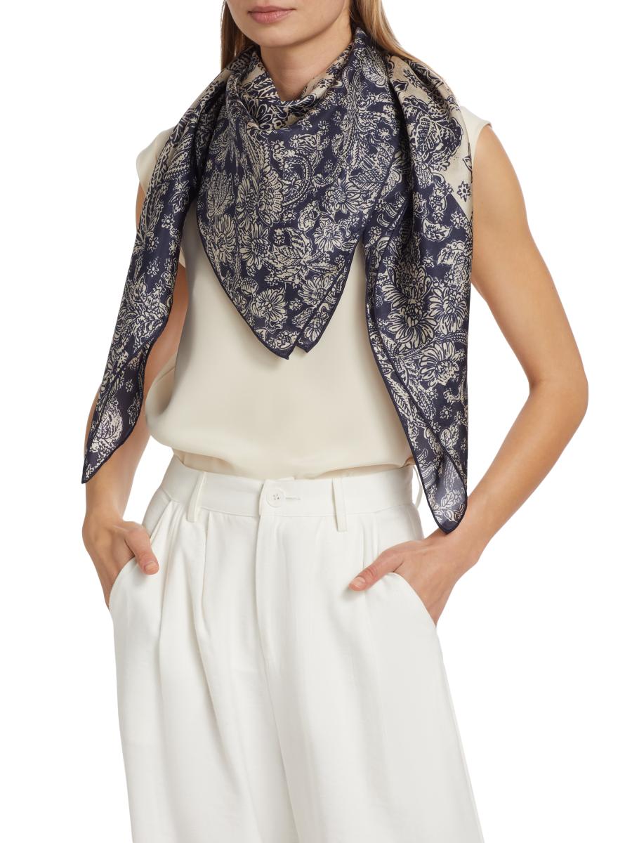 【eL×ONE】Flower Large Scarf Use4 Beautiful Daisy Floral Chiffon Silk Long Scarf Shawl