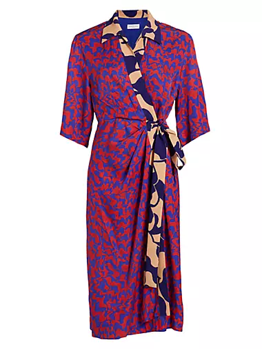 Dakolai Geometric Wrap Midi-Dress