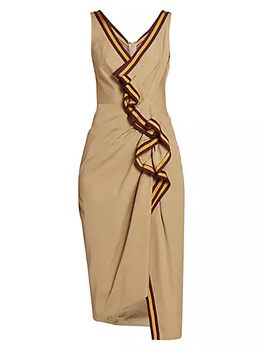 Dinari Ruffled Cotton Tape Midi-Dress