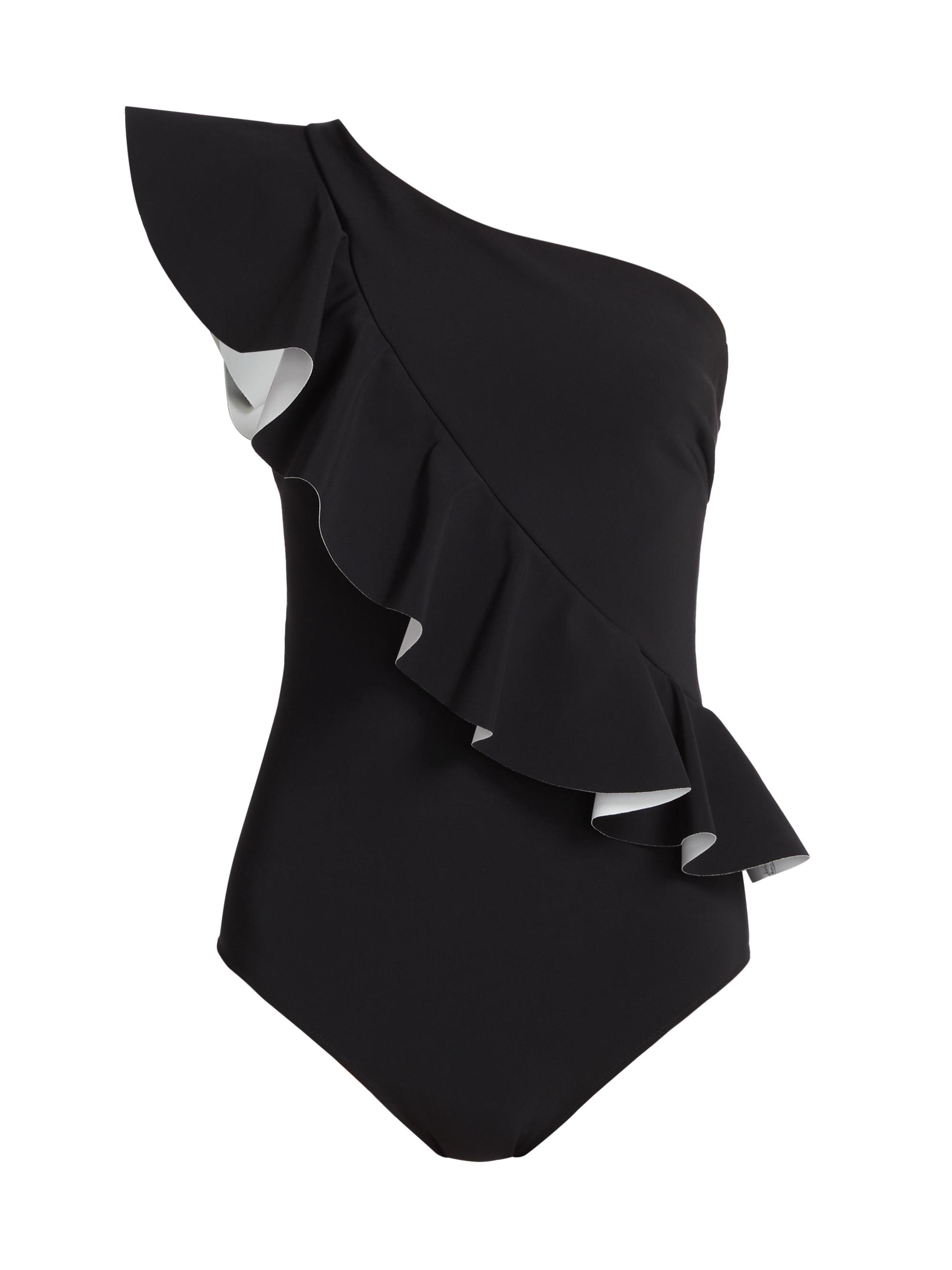 Chiara Boni La Petite Robe Women's Classic Atlante Ruffled One-Shoulder One-Piece Swimsuit - Black White