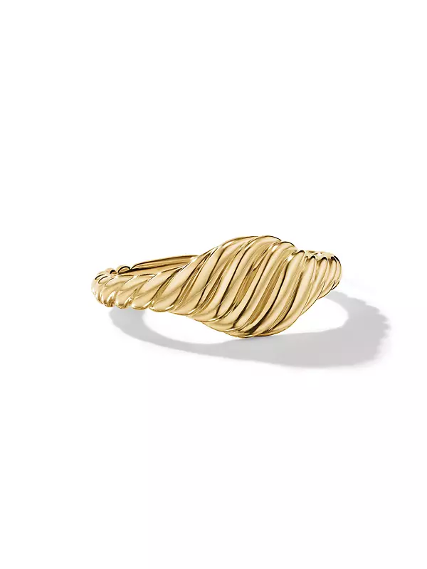Sculpted Cable Micro Pinky Ring In 18K Yellow Gold