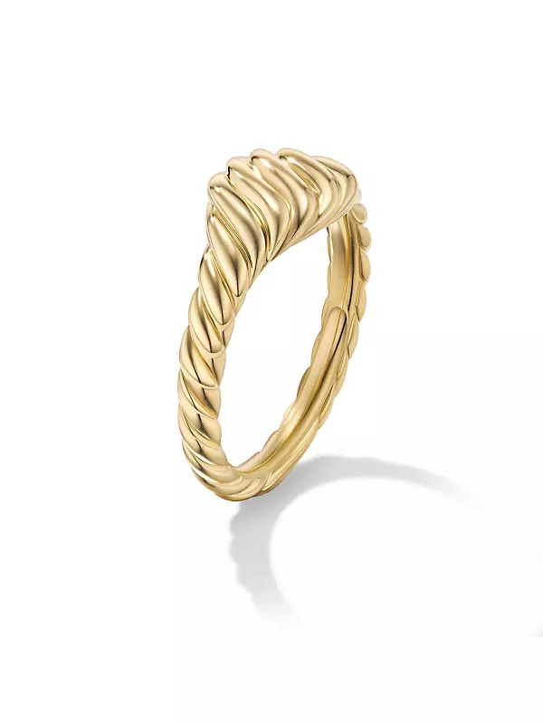 Sculpted Cable Micro Pinky Ring In 18K Yellow Gold