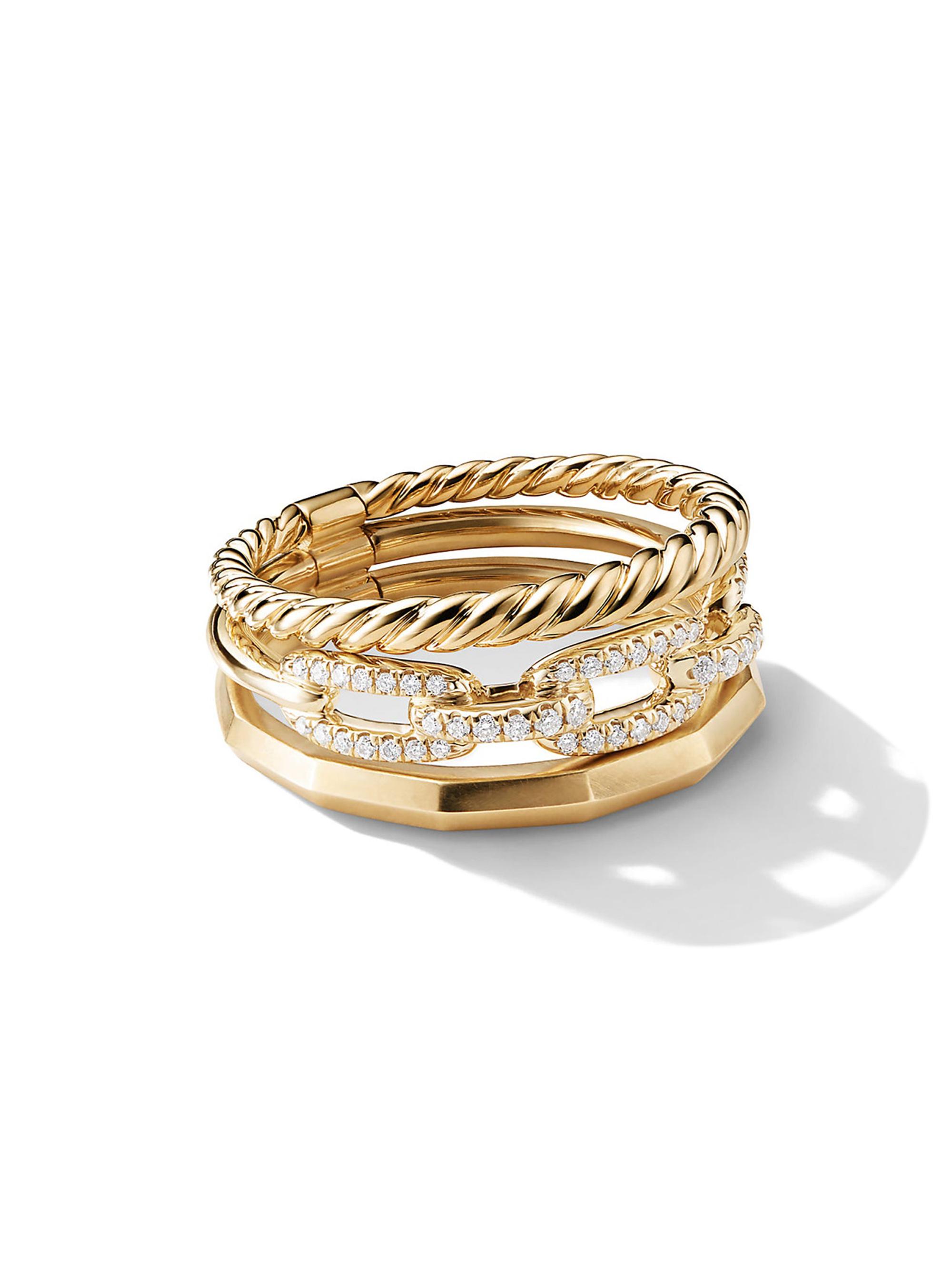 David Yurman Women's Stax Three Row Ring in 18K Yellow Gold - Diamond