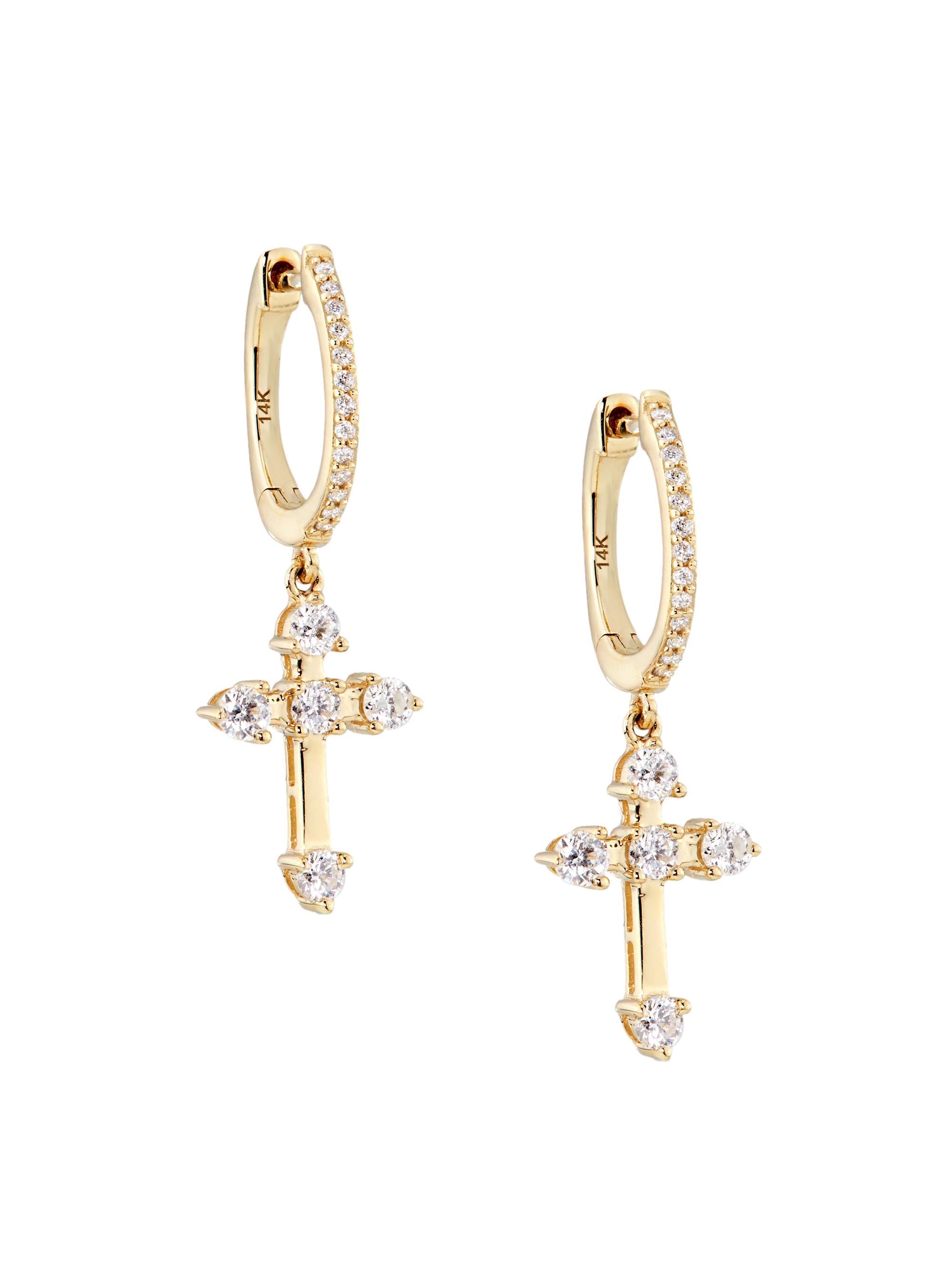 Saks Fifth Avenue Collection Women's 14K Yellow Gold & 0.41 TCW Diamond Cross Drop Earrings - Yellow Gold