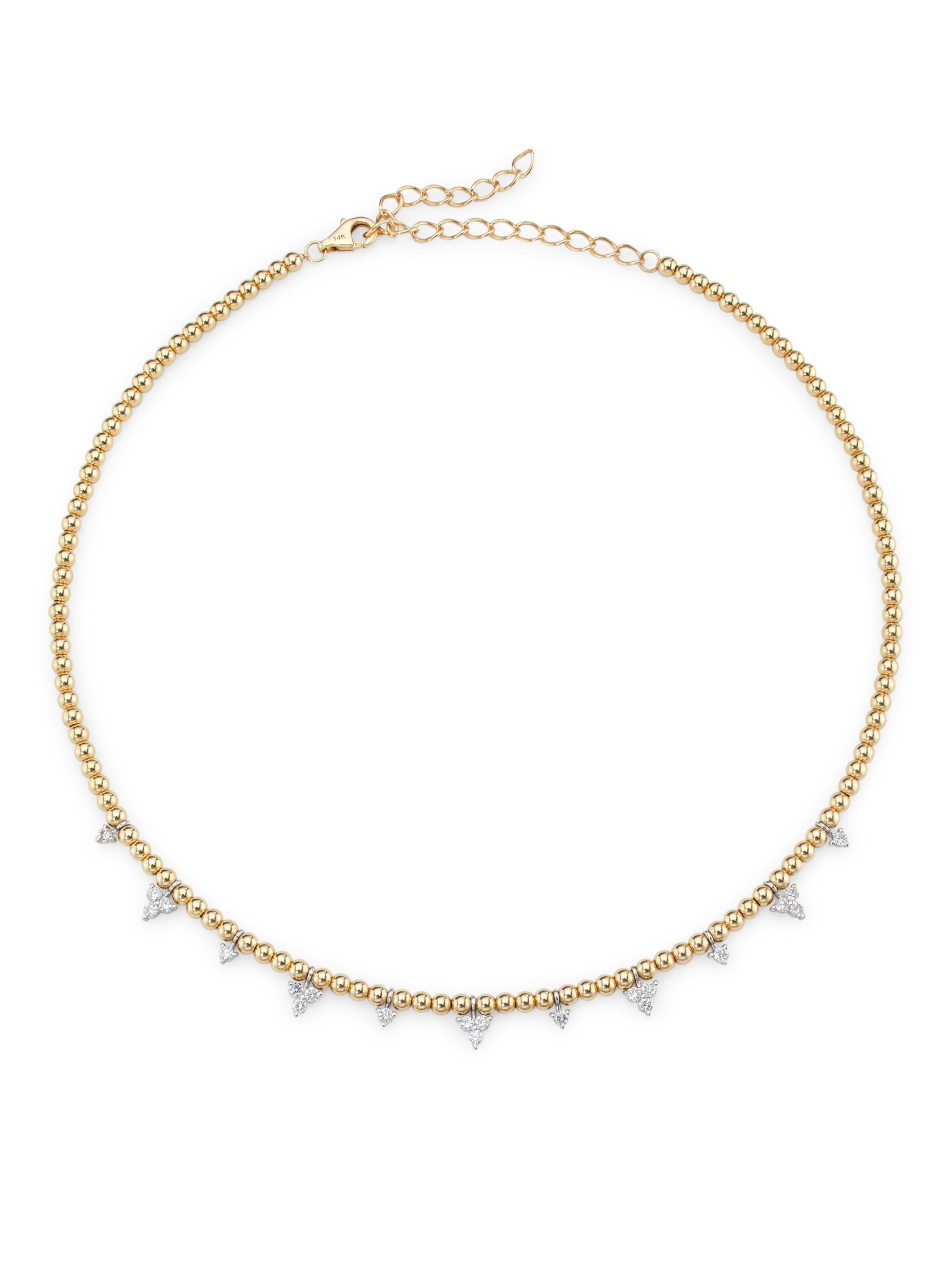 Saks Fifth Avenue Collection Women's Two-Tone 14K Gold & 0.84 TCW Diamond Beaded Station Necklace - Yellow Gold