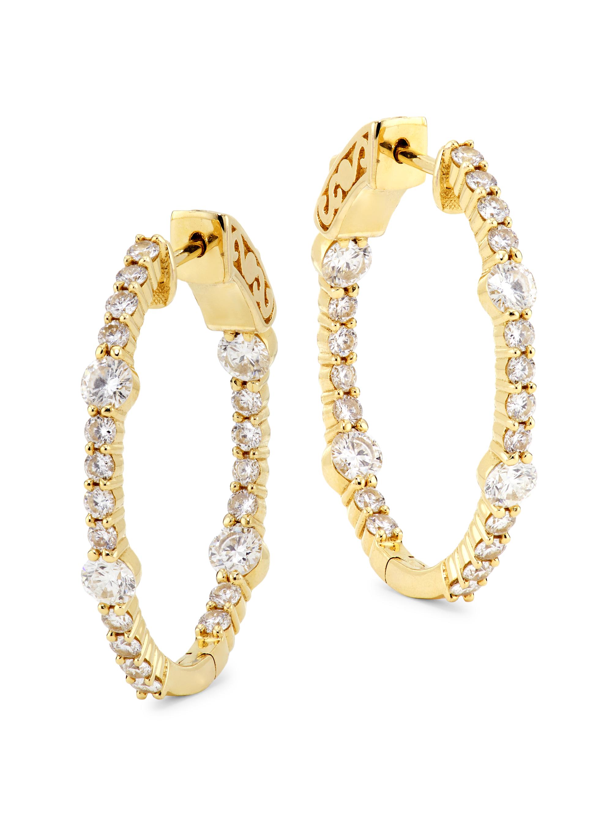 Saks Fifth Avenue Collection Women's 14K Yellow Gold & 1.53 TCW Diamond Hoop Earrings - Yellow Gold