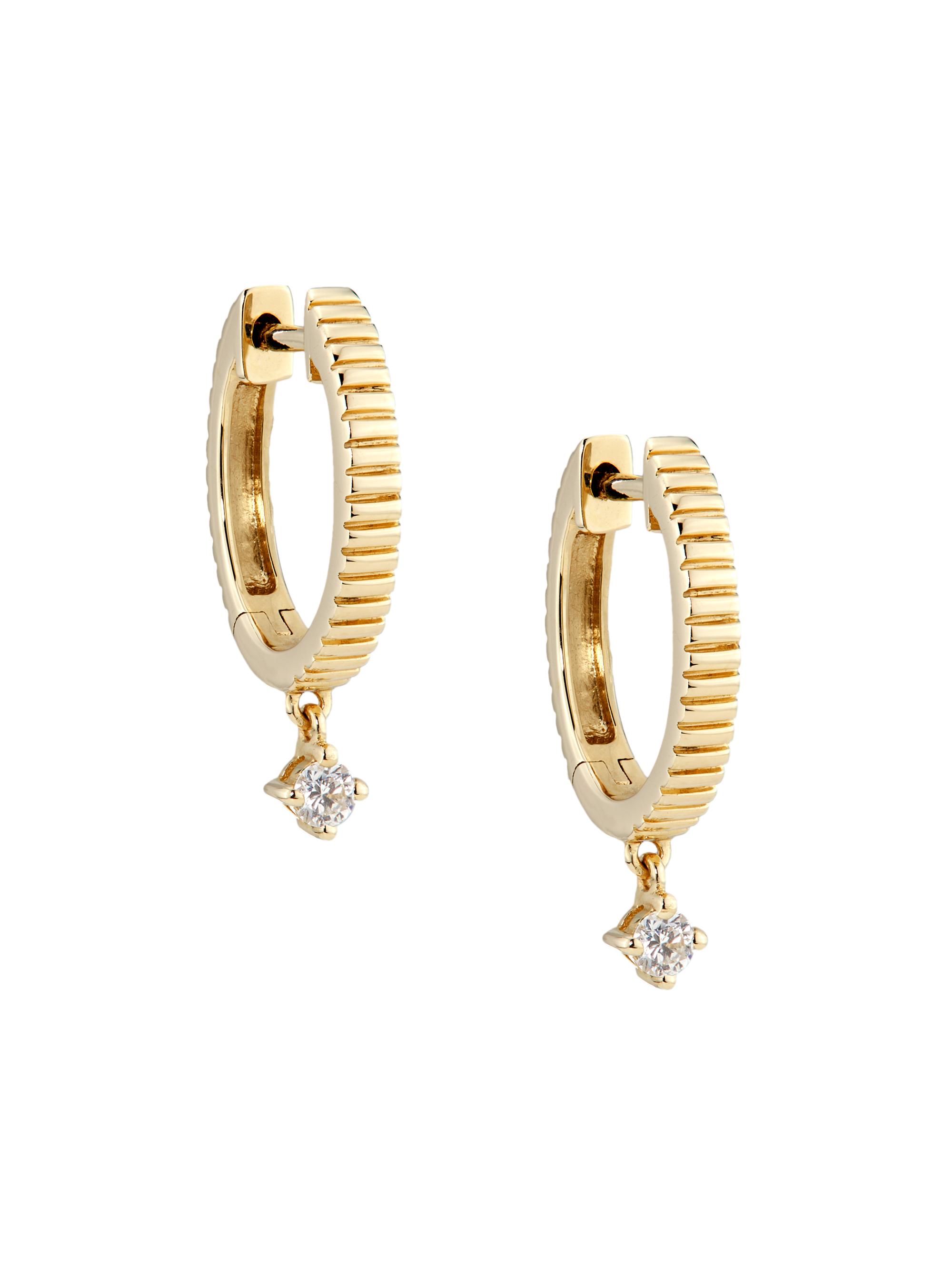 Saks Fifth Avenue Collection Women's 14K Yellow Gold & 0.10 TCW Diamond Huggie Hoop Earrings - Yellow Gold