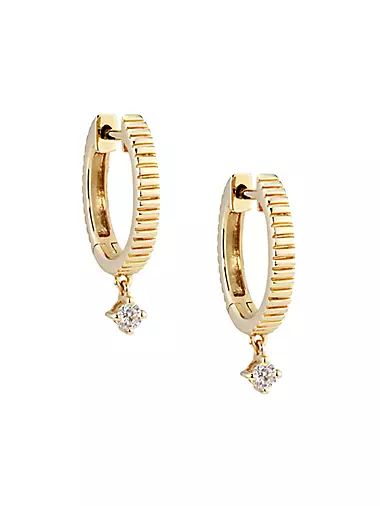 14K Yellow Gold & 0.10 TCW Diamond Huggie Hoop Earrings