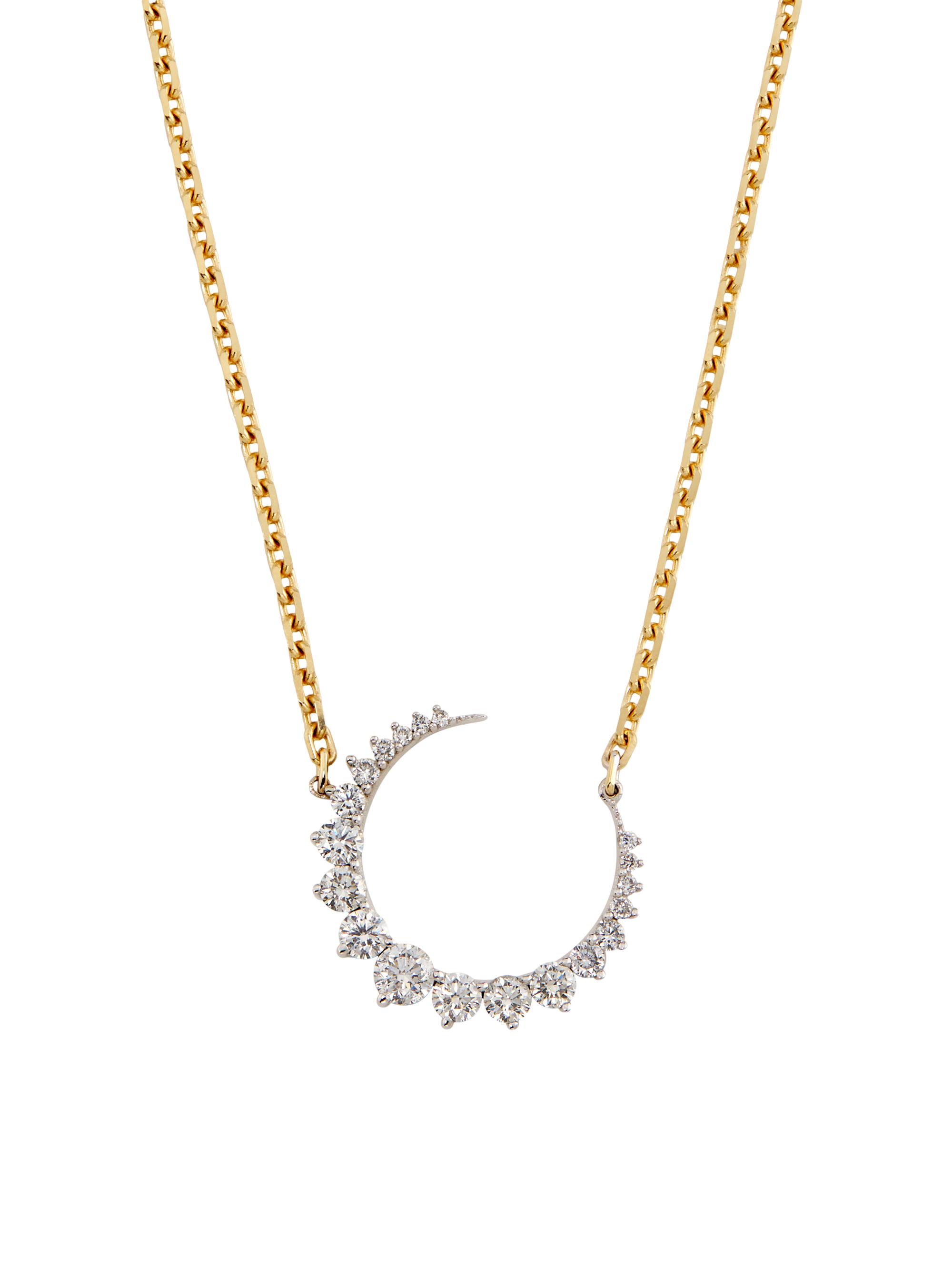 Saks Fifth Avenue Collection Women's Two-Tone 14K Gold & 0.98 TCW Diamond Crescent Moon Pendant Necklace - Yellow Gold