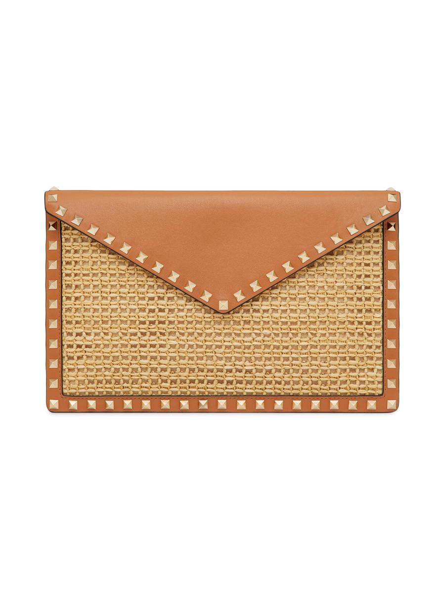 Valentino Garavani Rockstud Raffia Clutch Bag | Saks Fifth