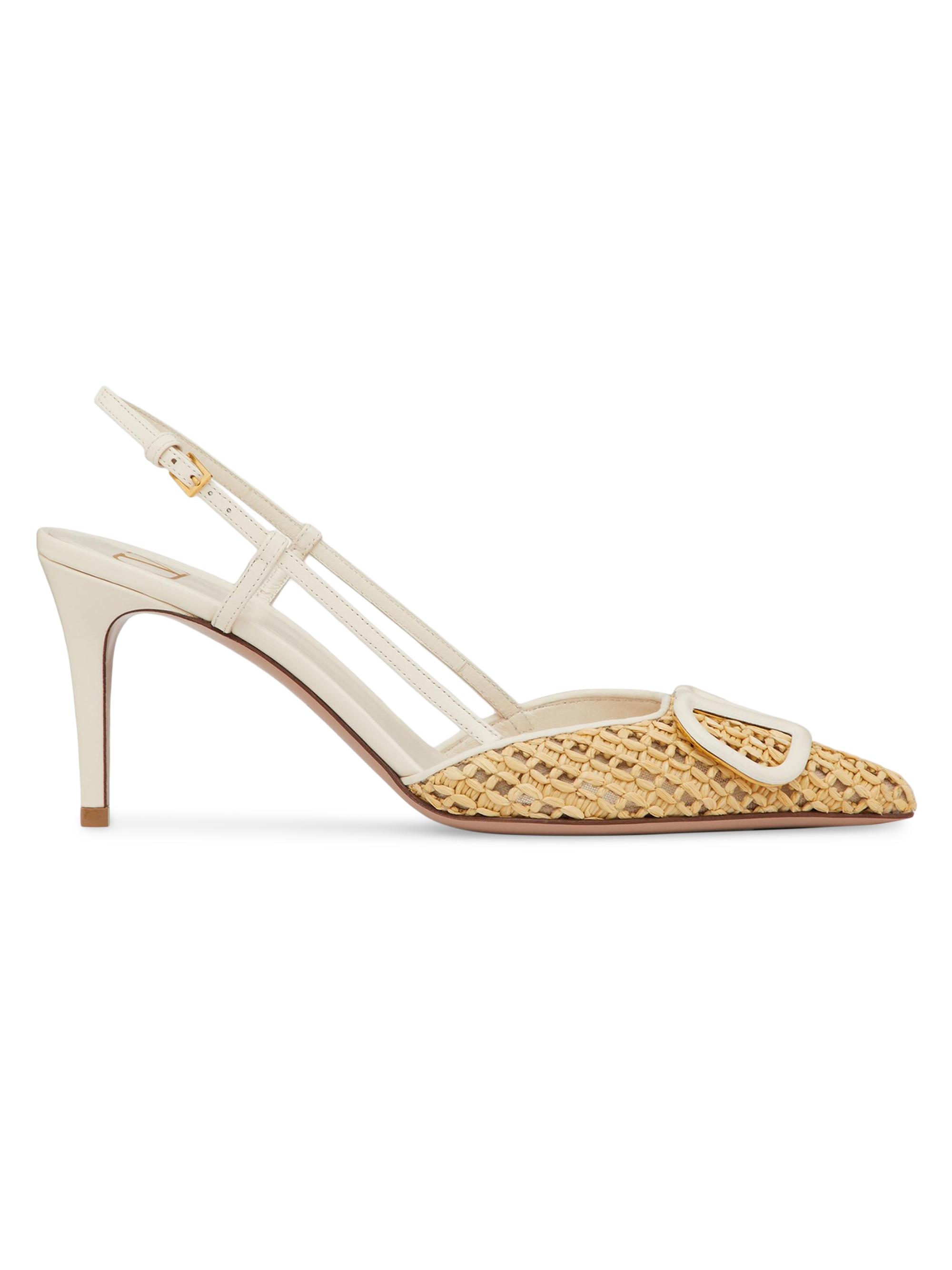 Valentino Garavani Women's VLogo Signature Woven Nappa Slingback Pumps 80MM - Natural