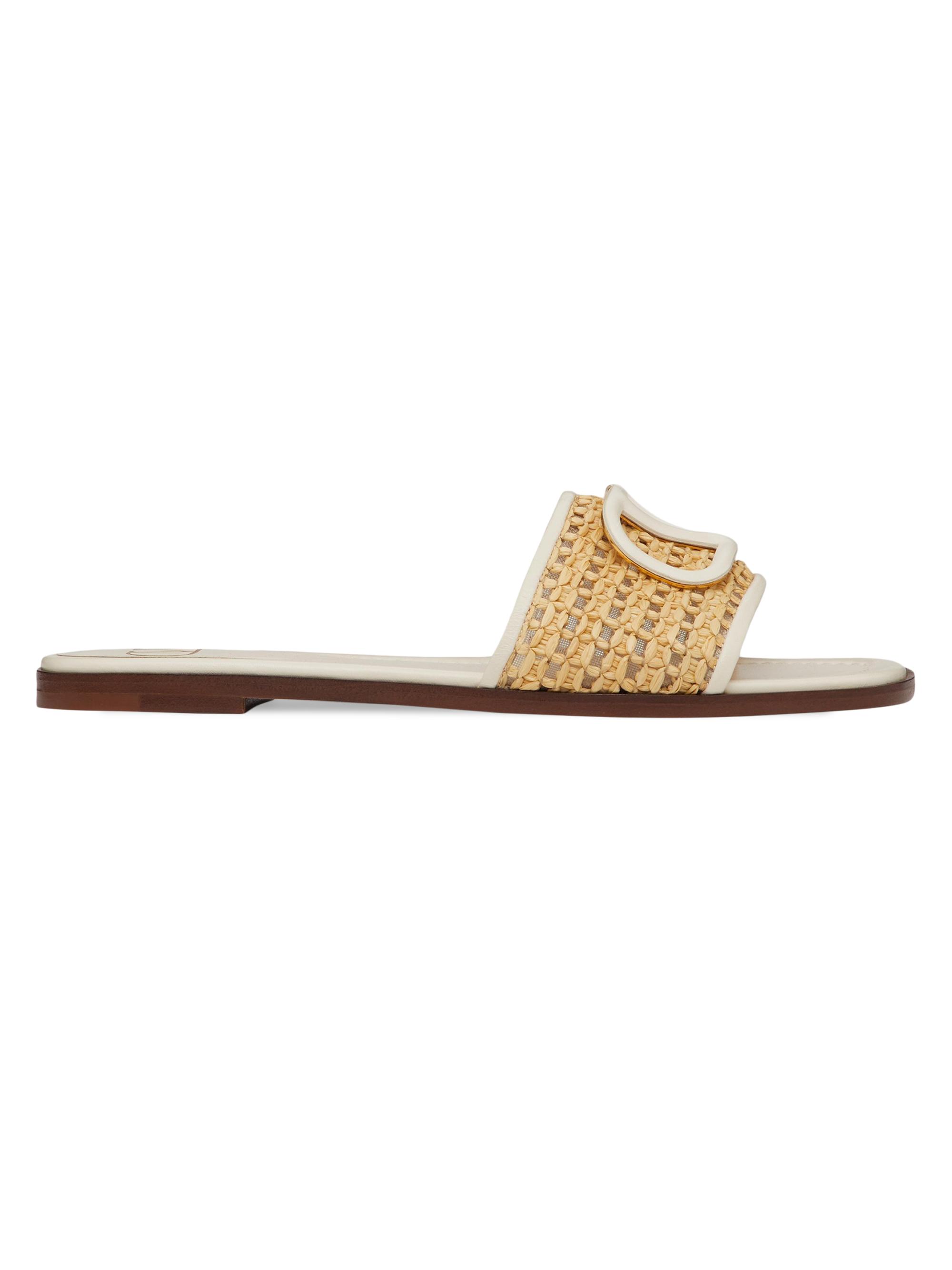 5mm Vlogo Faux Raffia Flat Slides