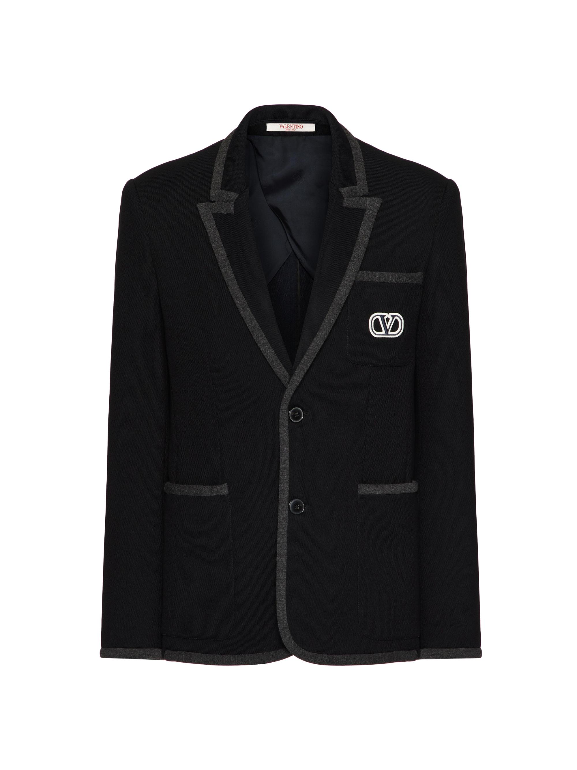 Valentino Garavani Men's Single-Breasted Cotton Jersey Jacket With VLogo Signature Patch - Navy