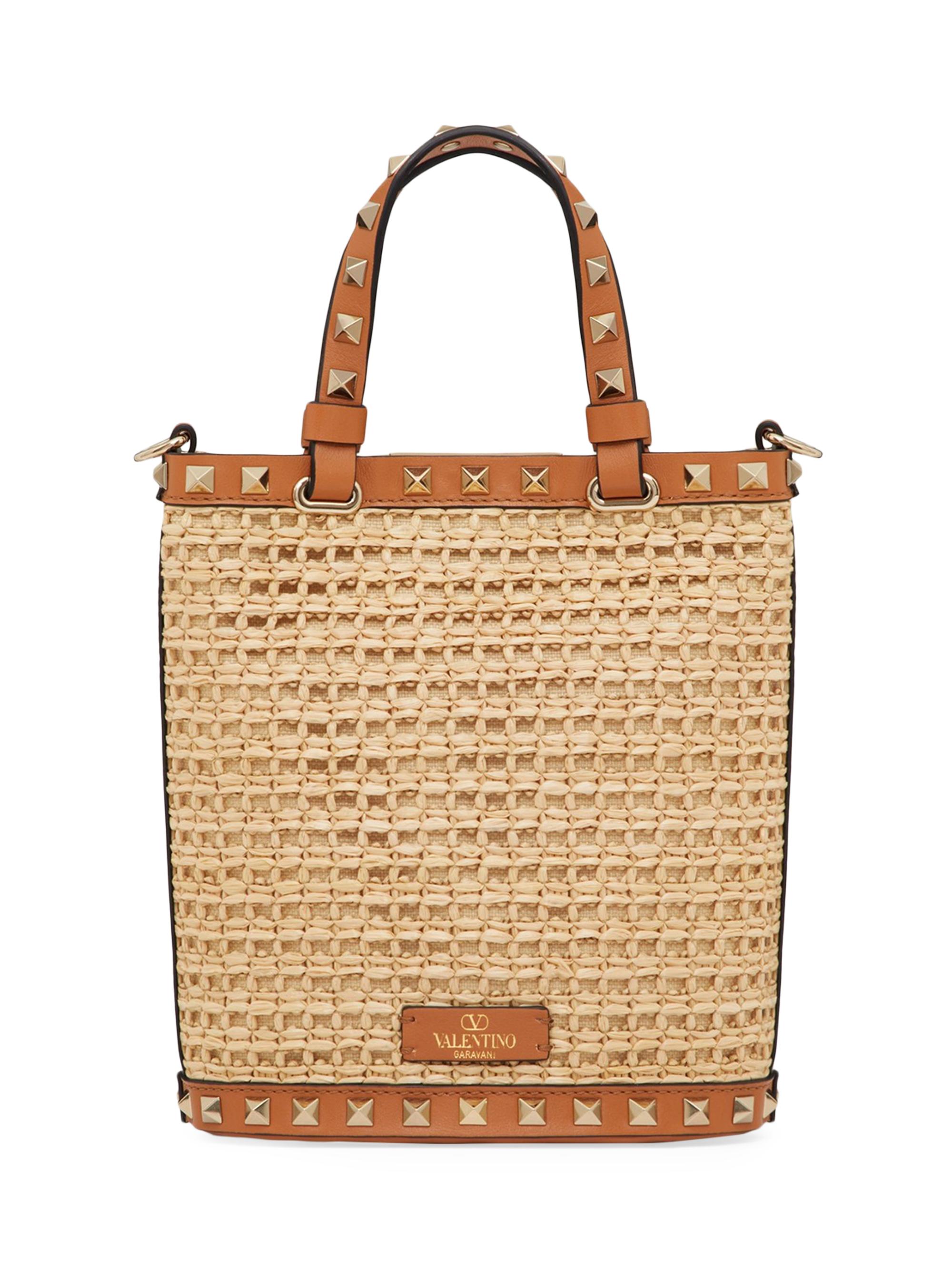 Valentino Garavani Mini Rockstud Raffia Shoulder Bag | Saks Fifth