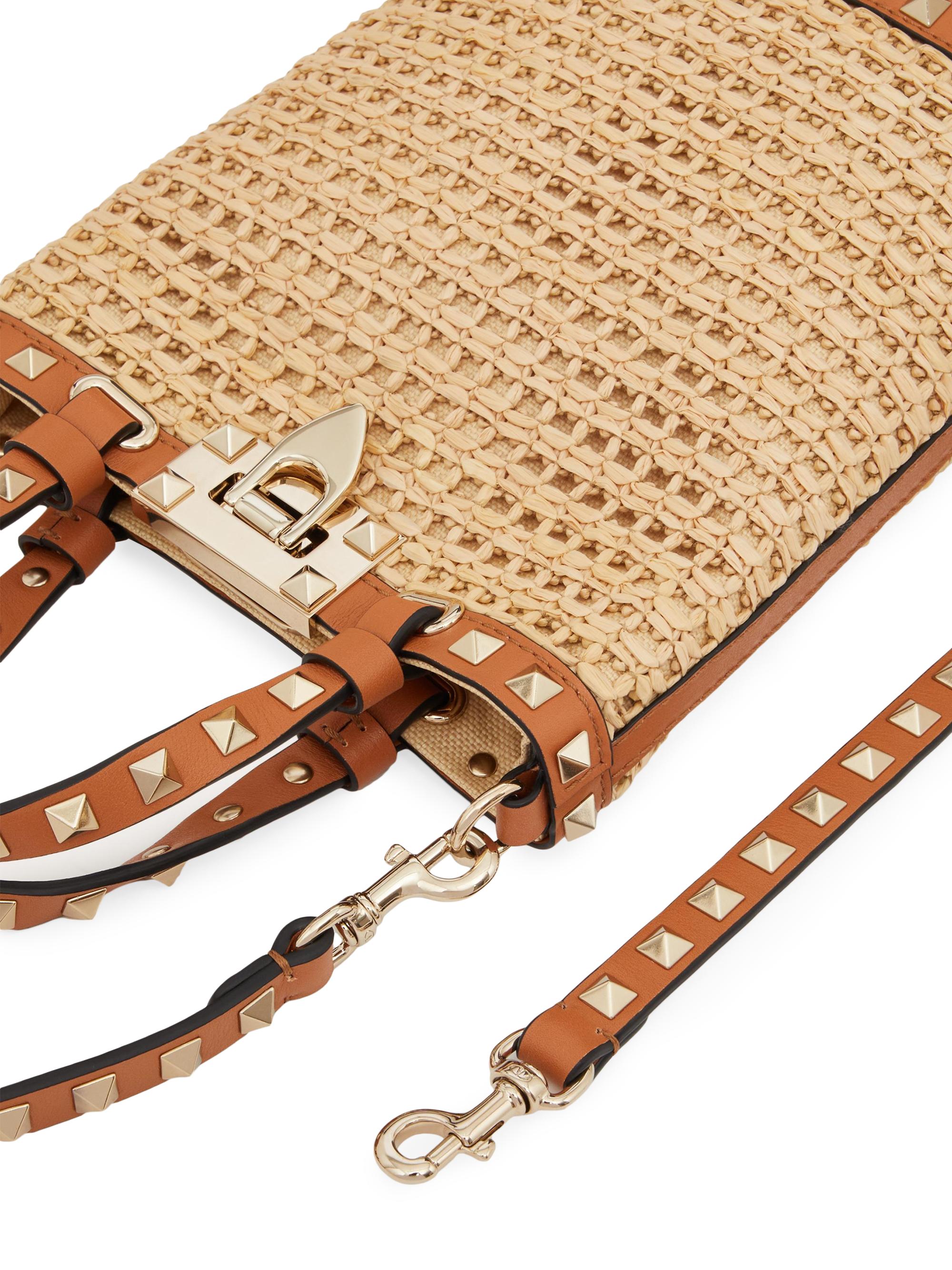Valentino Garavani Mini Rockstud Raffia Shoulder Bag | Saks Fifth