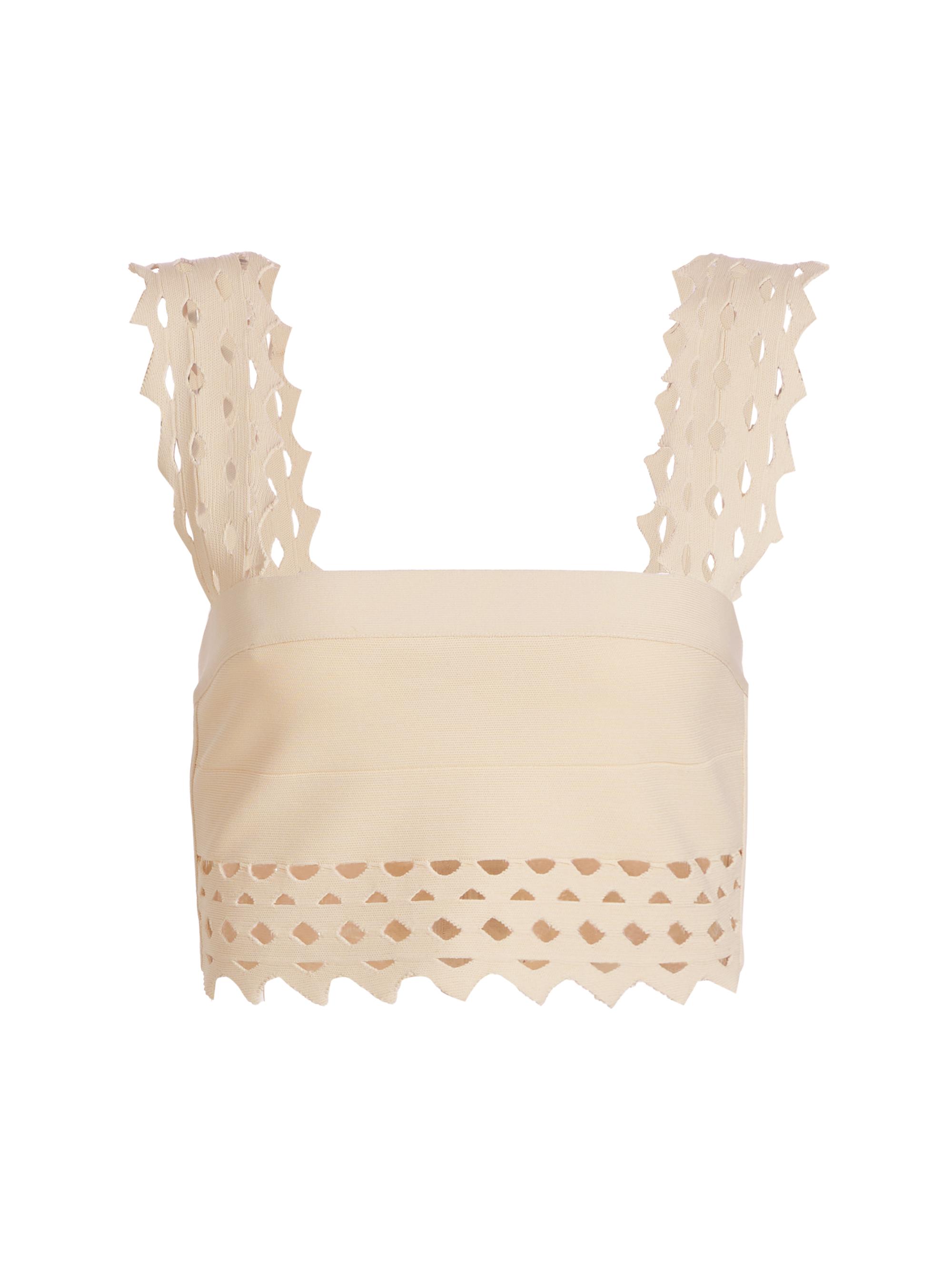 susana monaco Women's Laser-Cut Lace Crop Top - Blanched Almond