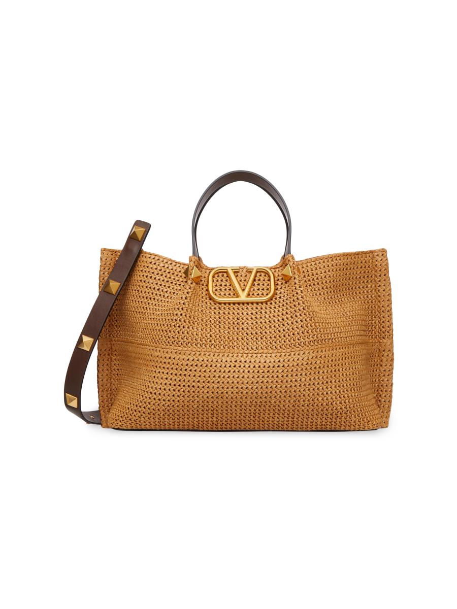 【関税&送料込】Valentino Garavani Two-Tone Raffia Medium Sh Valentino Garavani Medium Shopping Tote Bag in Synthetic