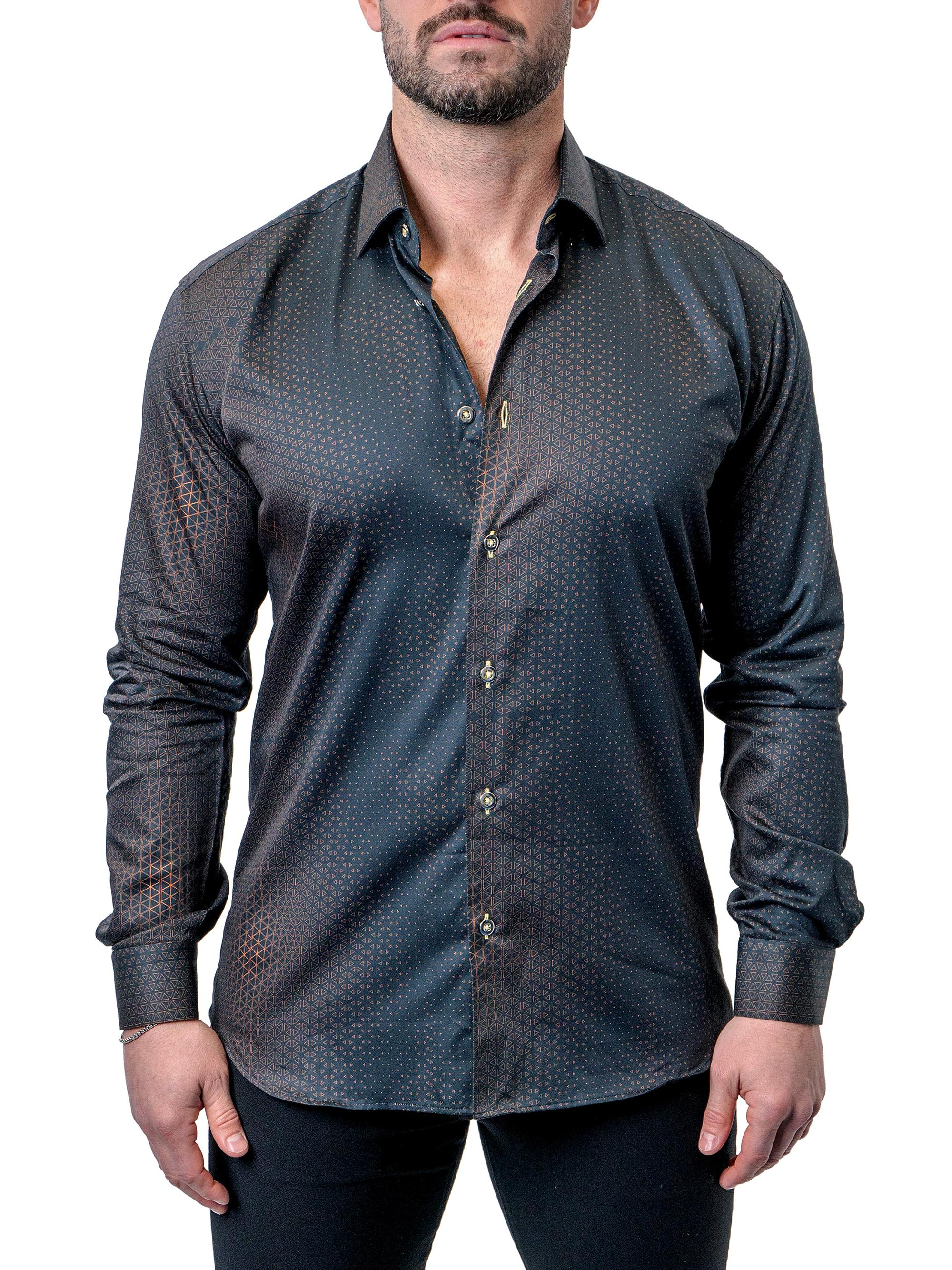 Maceoo Men's Fibonacci Gold Elegant Shirt - Black