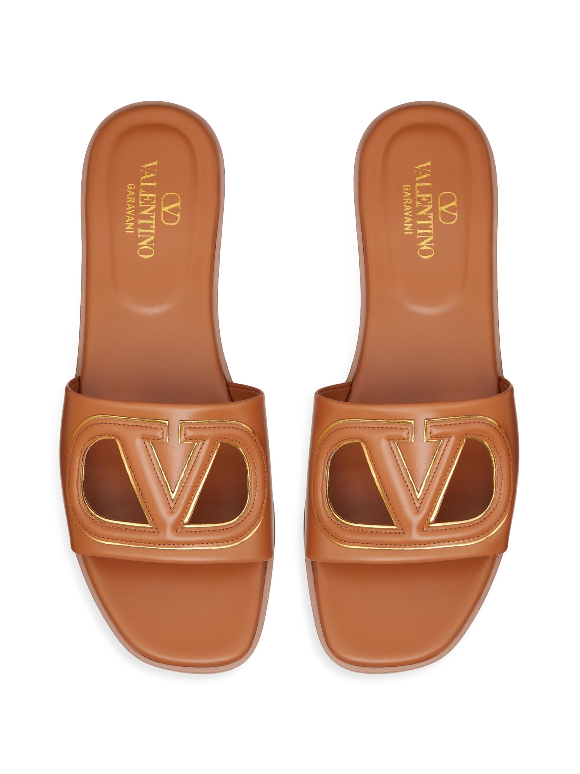 VLOGO CUT-OUT EMERALD GREEN CALFSKIN SLIDE SANDAL