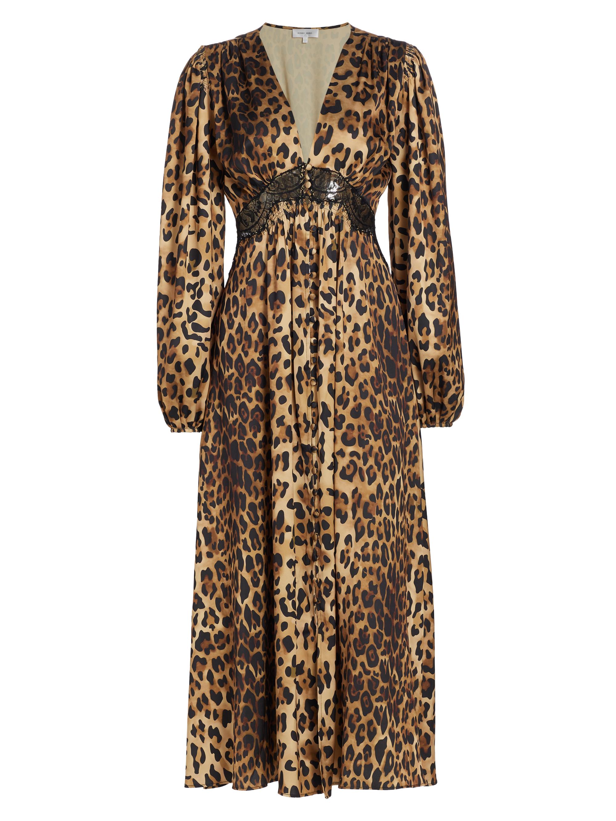 Ronny Kobo Women's Melodie Satin Cheetah-Print Midi-Dress - Combo Leopard