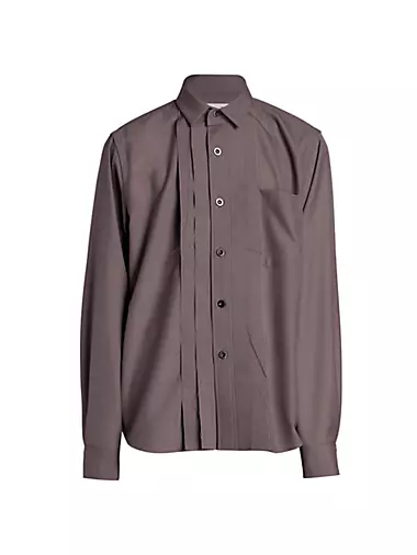 Pleated Long-Sleeve Button-Up Shirt