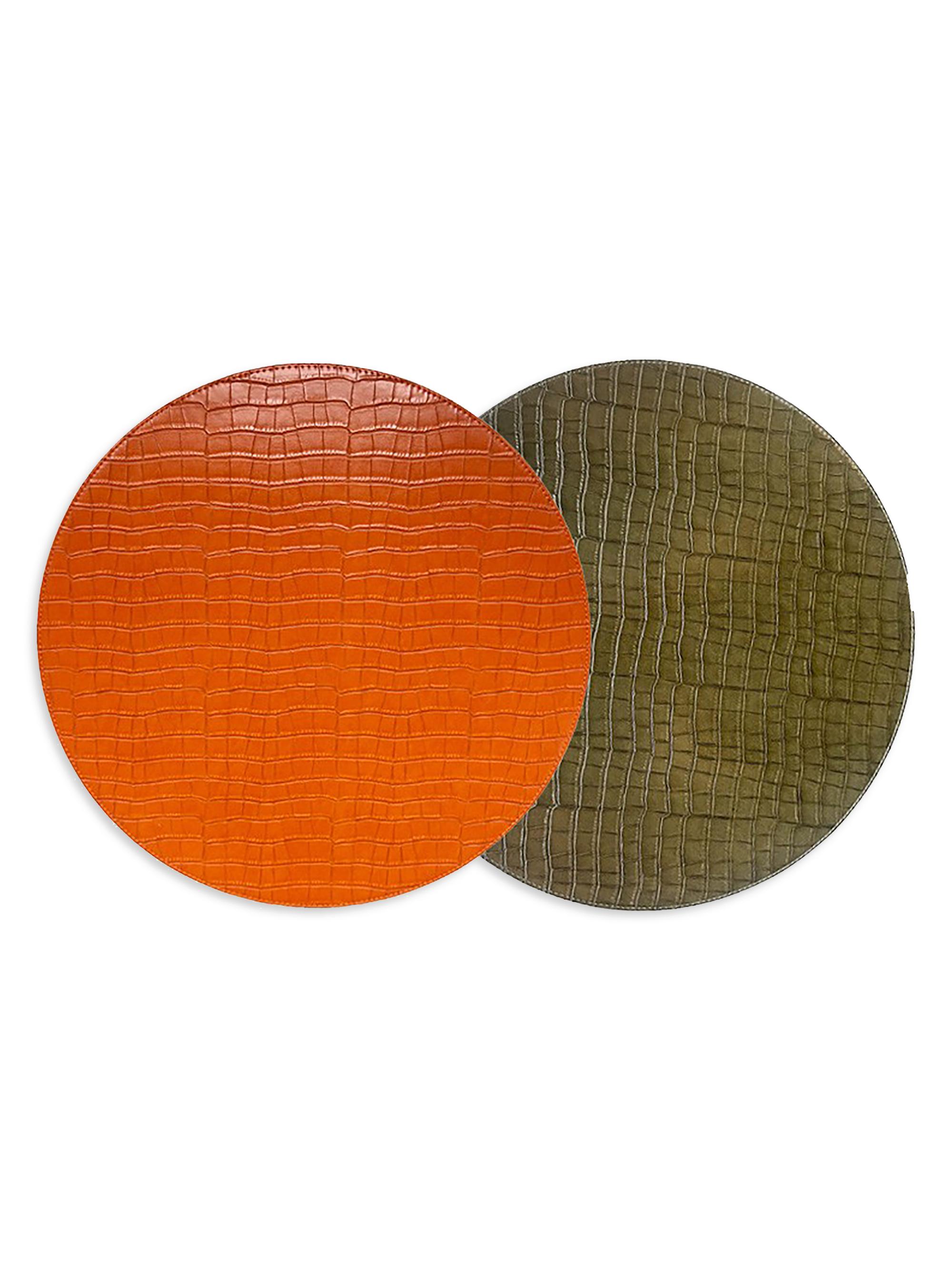 Von Gern Home Croco Reversible Placemats - Set of 4 - Orange Green