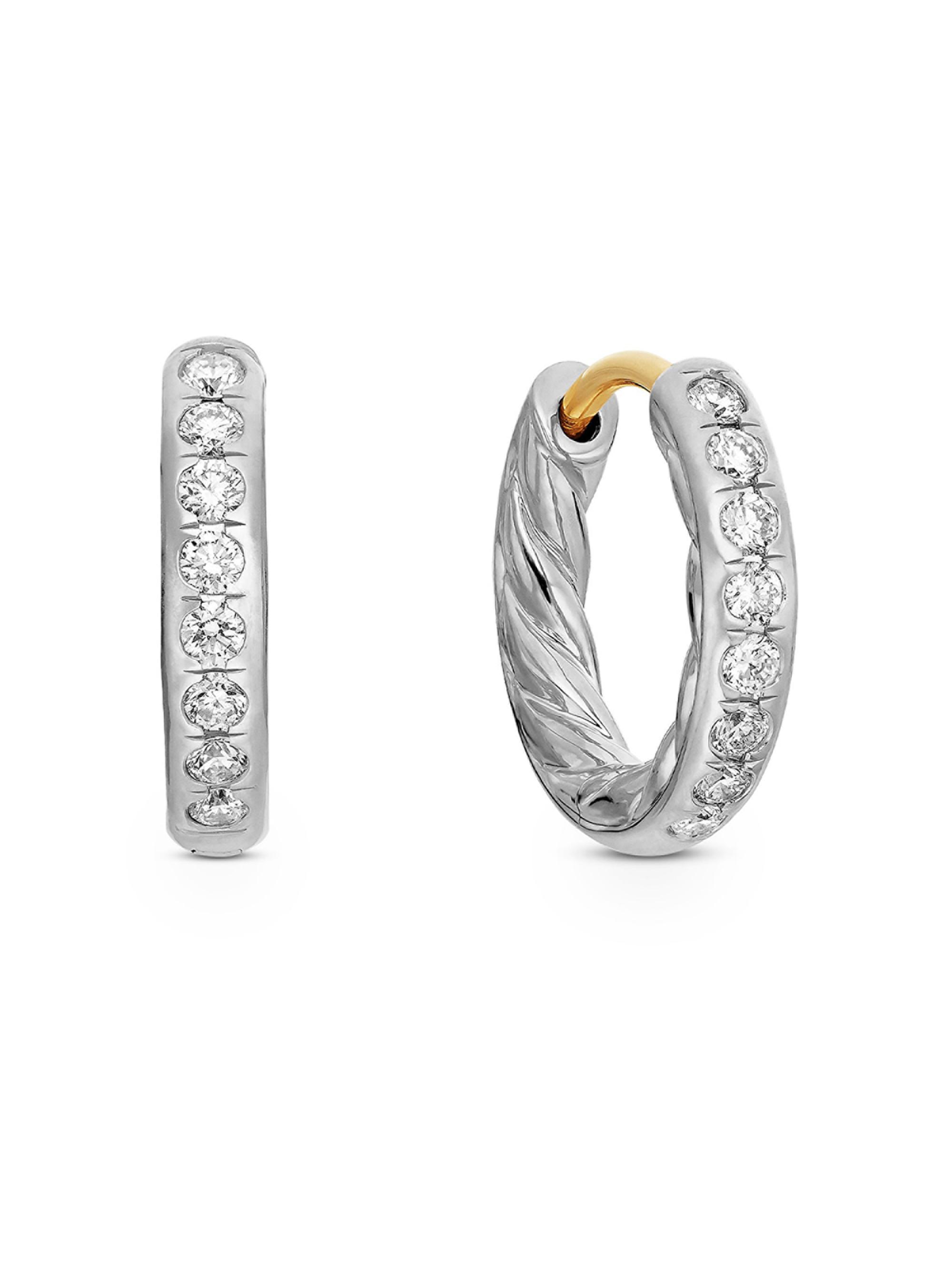 David Yurman Women's Sculpted Cable Huggie Hoop Earrings in Sterling Silver with Diamonds - Silver