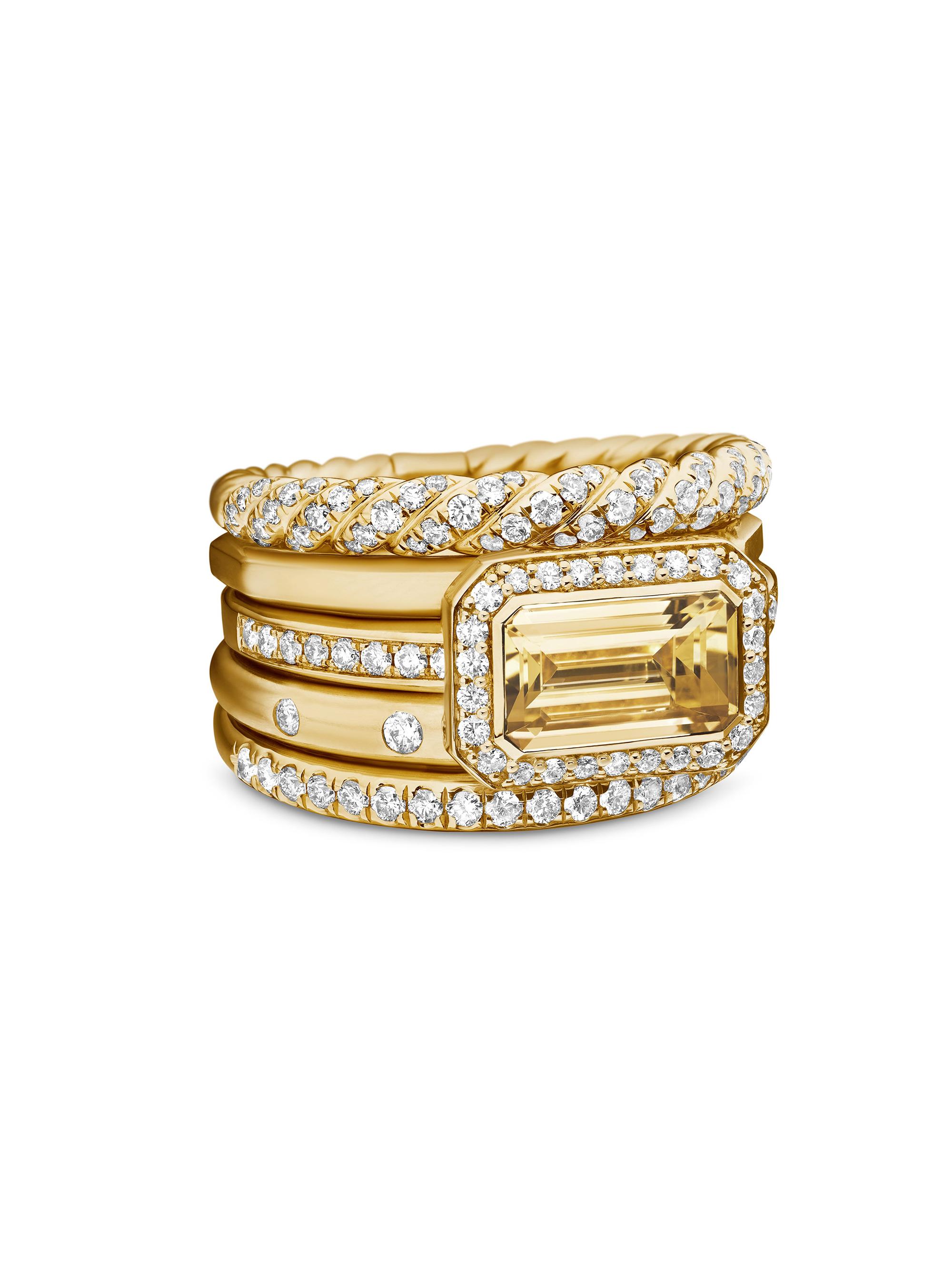 David Yurman Women's Stax Statement Ring in 1K Yellow Gold - Champagne Citrine