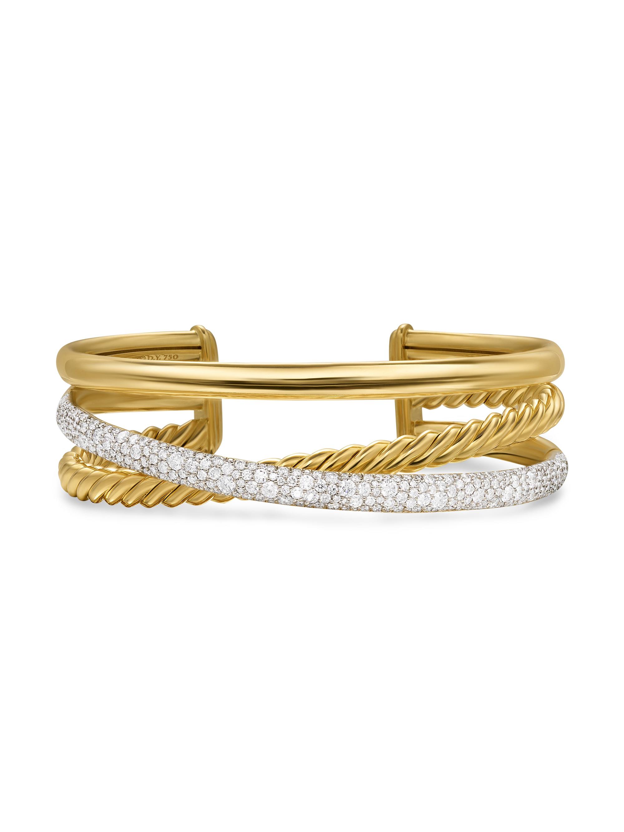 David Yurman Women's Pavé Crossover Three Row Cuff Bracelet In 18K Yellow Gold - Gold