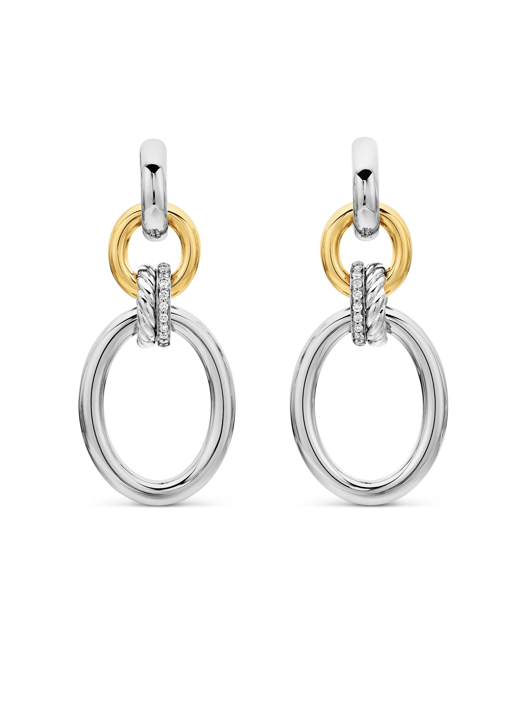 David Yurman Women's DY Mercer Circular Drop Earrings In Sterling Silver With 18K Yellow Gold And Pavé Diamonds - Silver