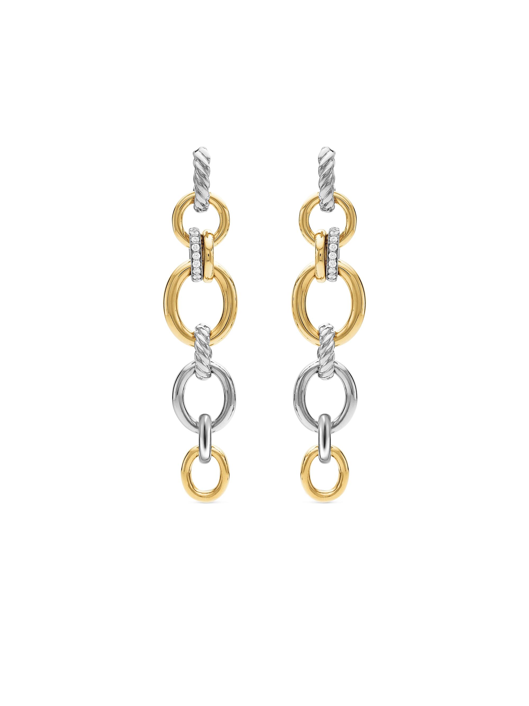 David Yurman Women's DY Mercer Linked Drop Earrings In Sterling Silver, 18K Yellow Gold And Pavé Diamonds - Silver