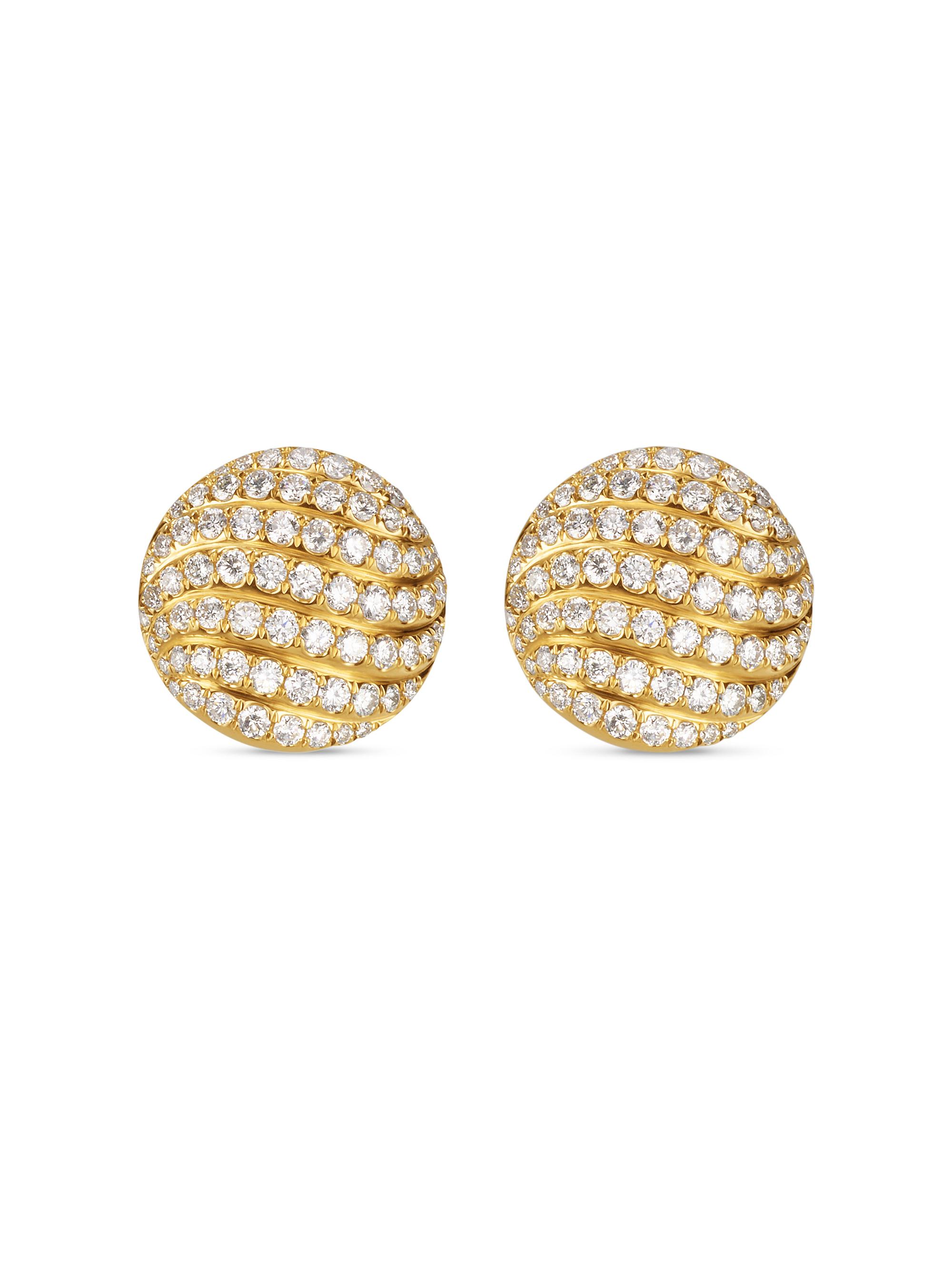 David Yurman Women's Sculpted Cable Stud Earrings In 18K Yellow Gold Dith Diamonds - Diamond