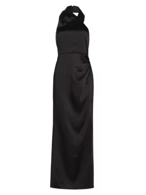 As It May Women's Kimora Satin Halter Maxi Dress - Black