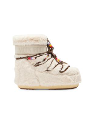 Moon Boot faux-shearling lace-up mules - White