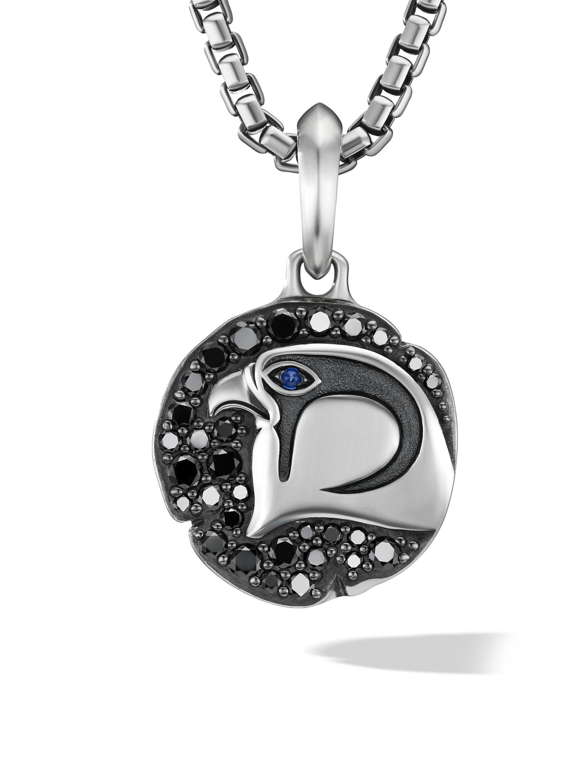 David Yurman Men's Cairo Falcon Amulet In Sterling Silver With Sapphire And Pavé Black Diamonds - Sapphire