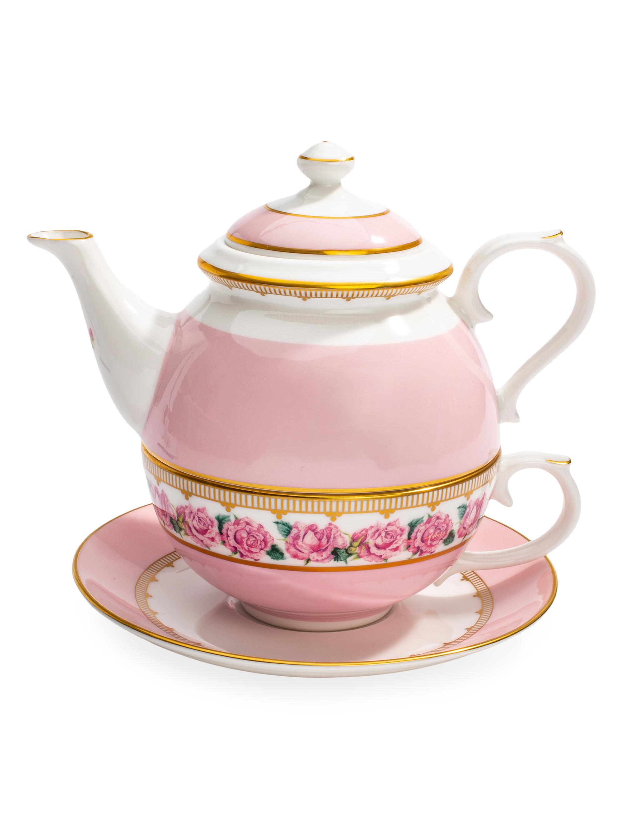 Halcyon Days Shell Garden Floral Tea For One Set - Pink