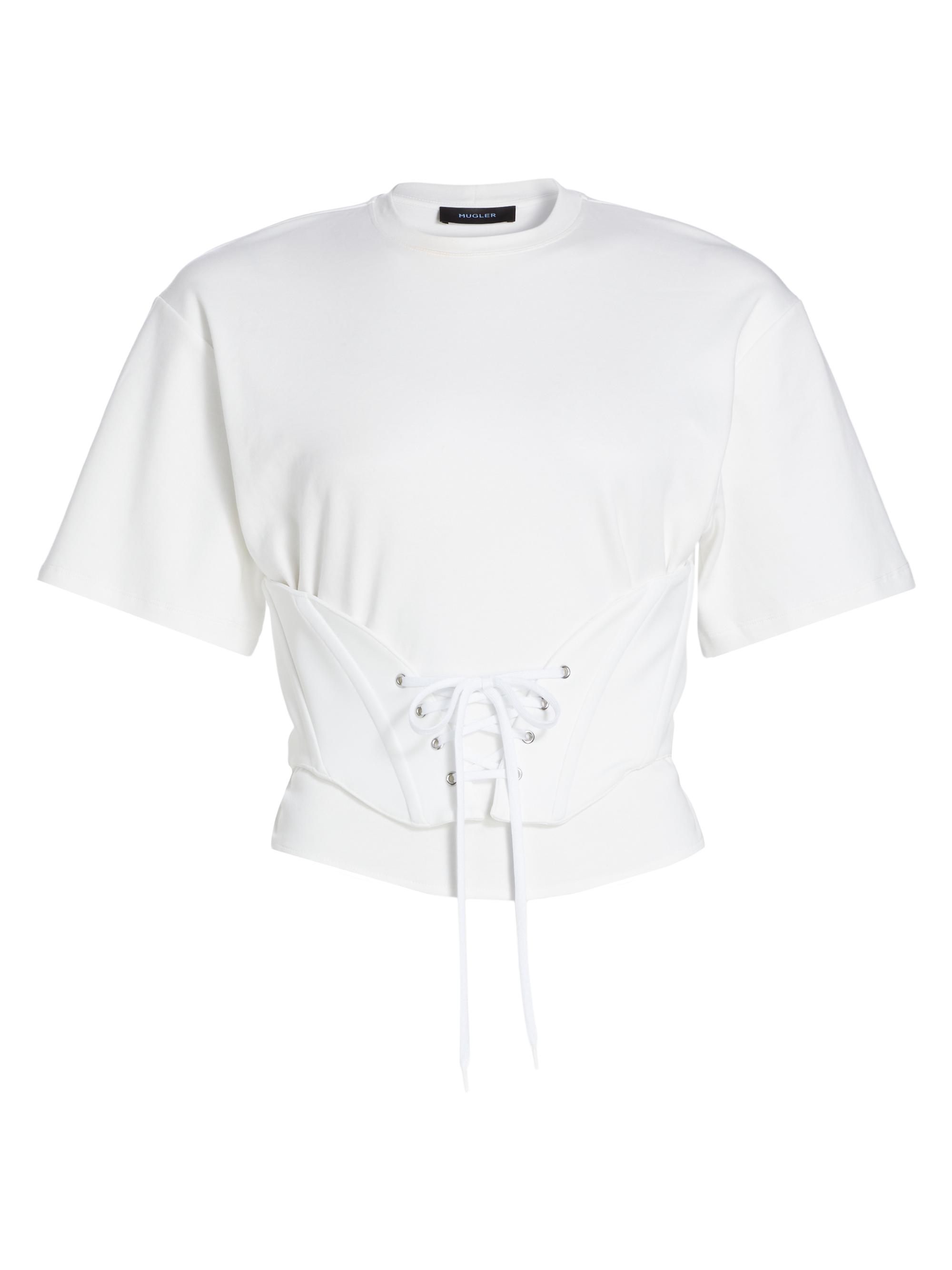 Mugler Women's Corset Cotton T-Shirt - Warm White