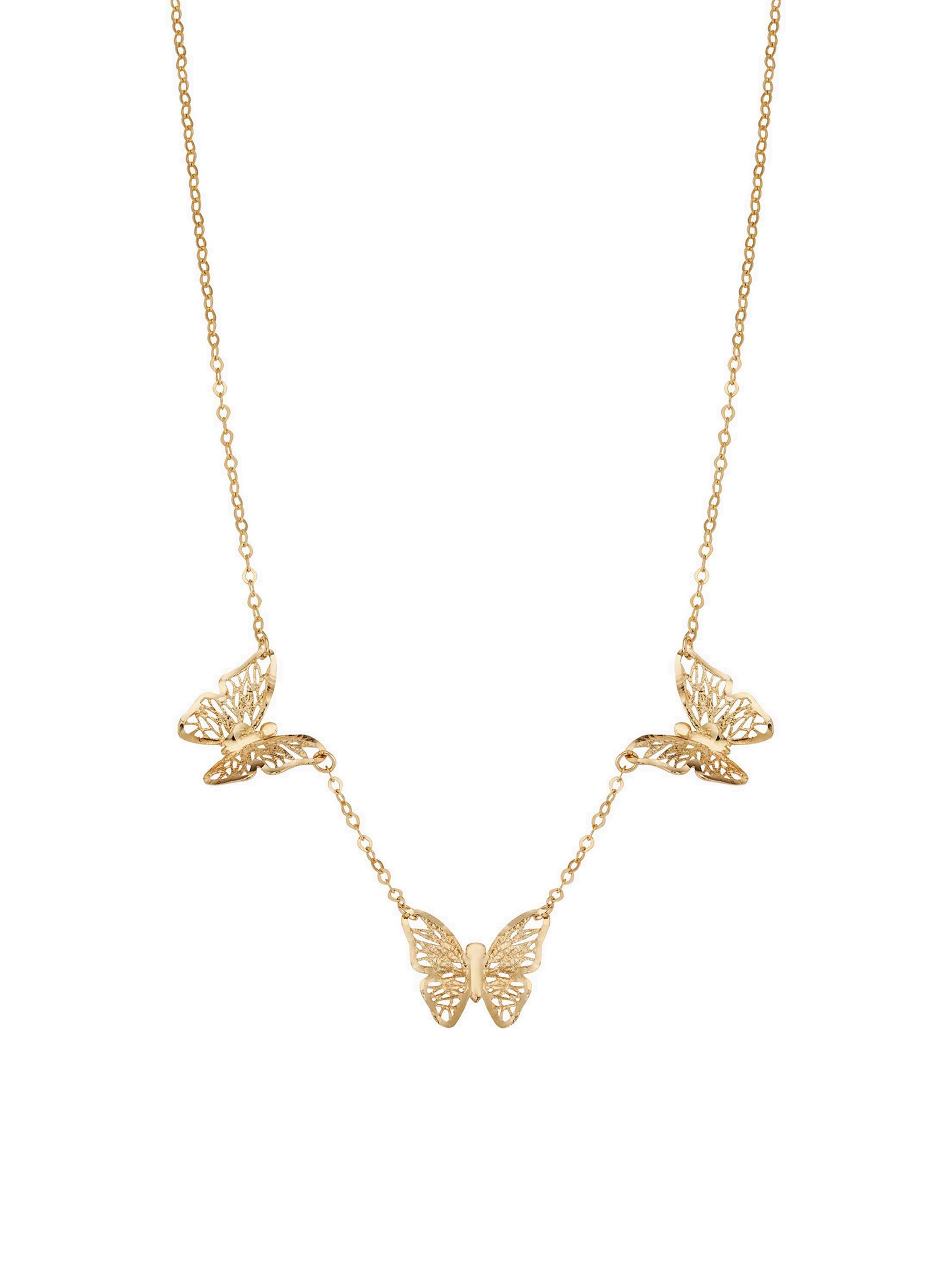 Oradina Women's 14K Yellow Gold Social Butterfly Necklace - Yellow Gold