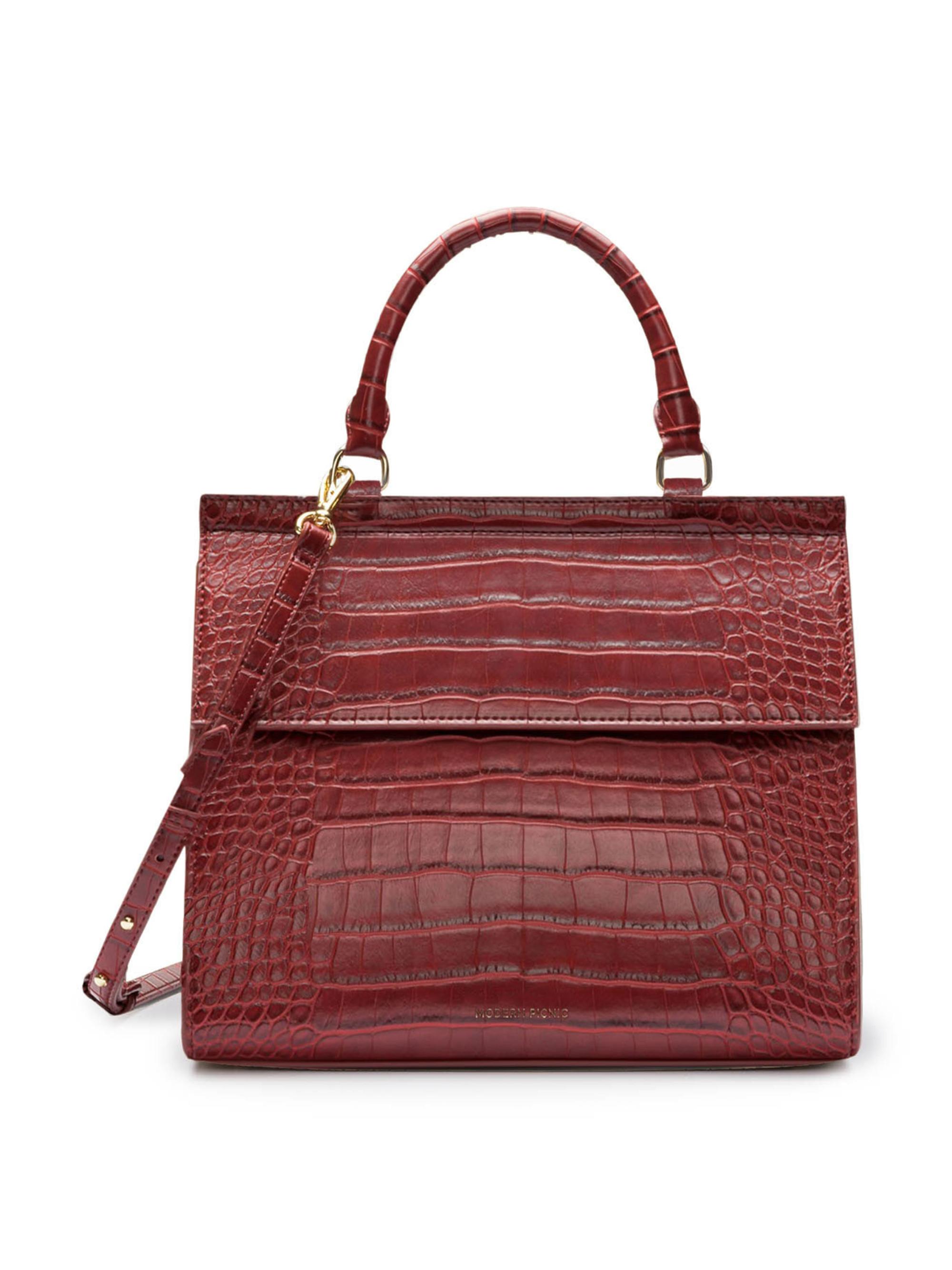 Modern Picnic Women's  Luncher Embossed Faux Leather Shoulder Bag - Red Croc