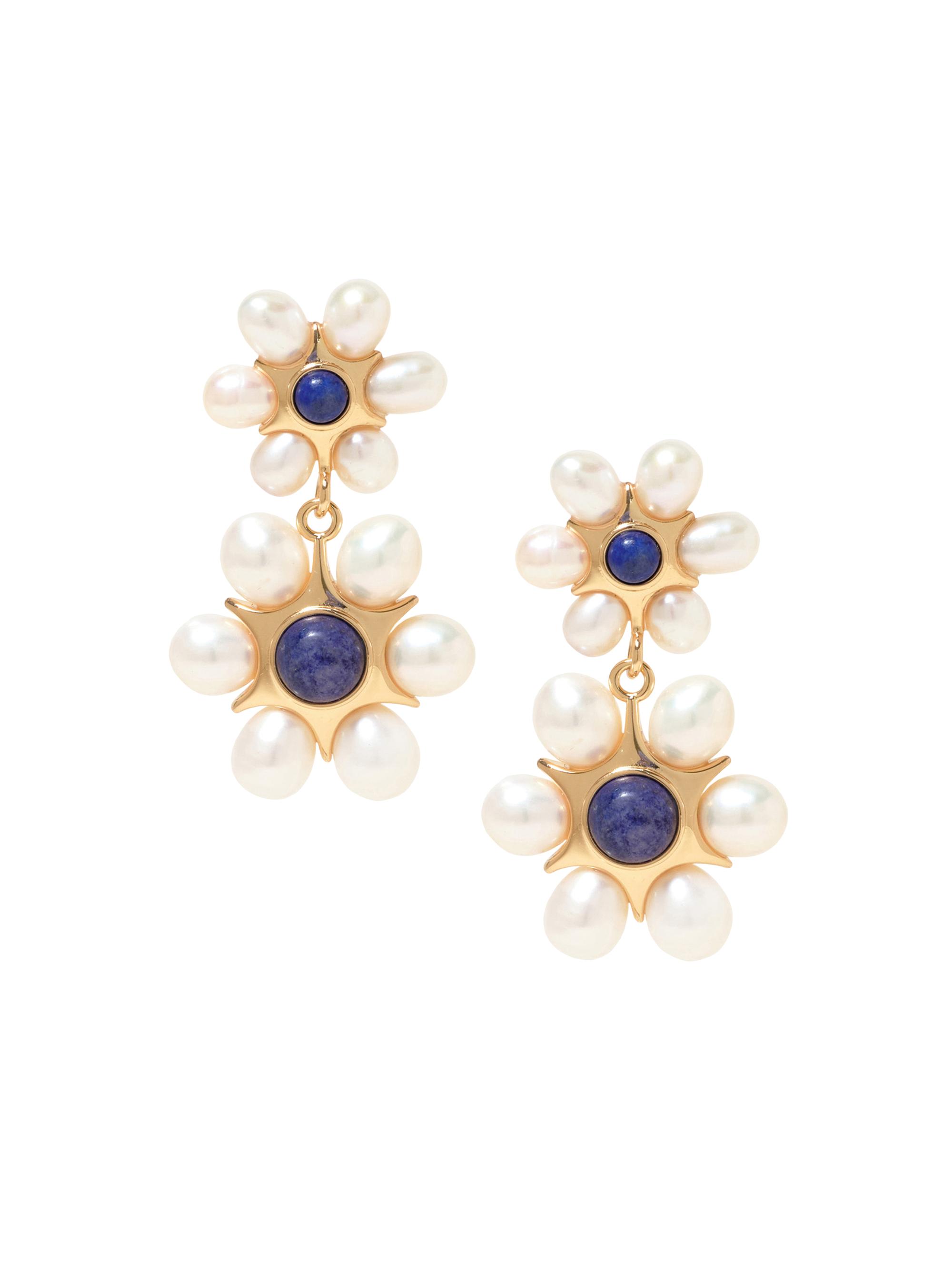 Mignonne Gavigan Women's Safi 14K-Gold-Plated, Freshwater Pearl & Lapis Lazuli Drop Earrings - White Blue