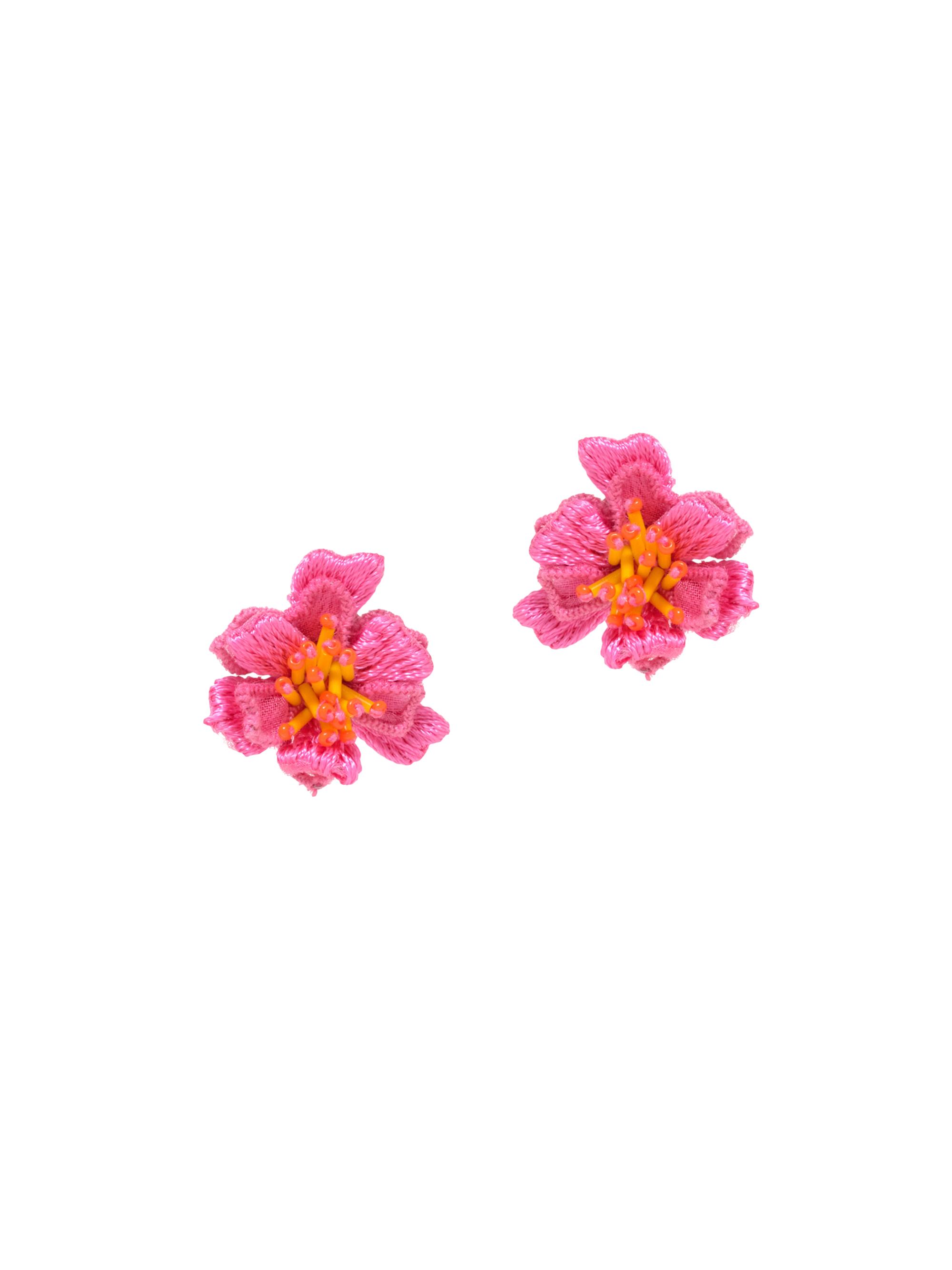 Mignonne Gavigan Women's Greer Rhodium-Plated, Cotton & Beaded Flower Stud Earrings - Orange Pink