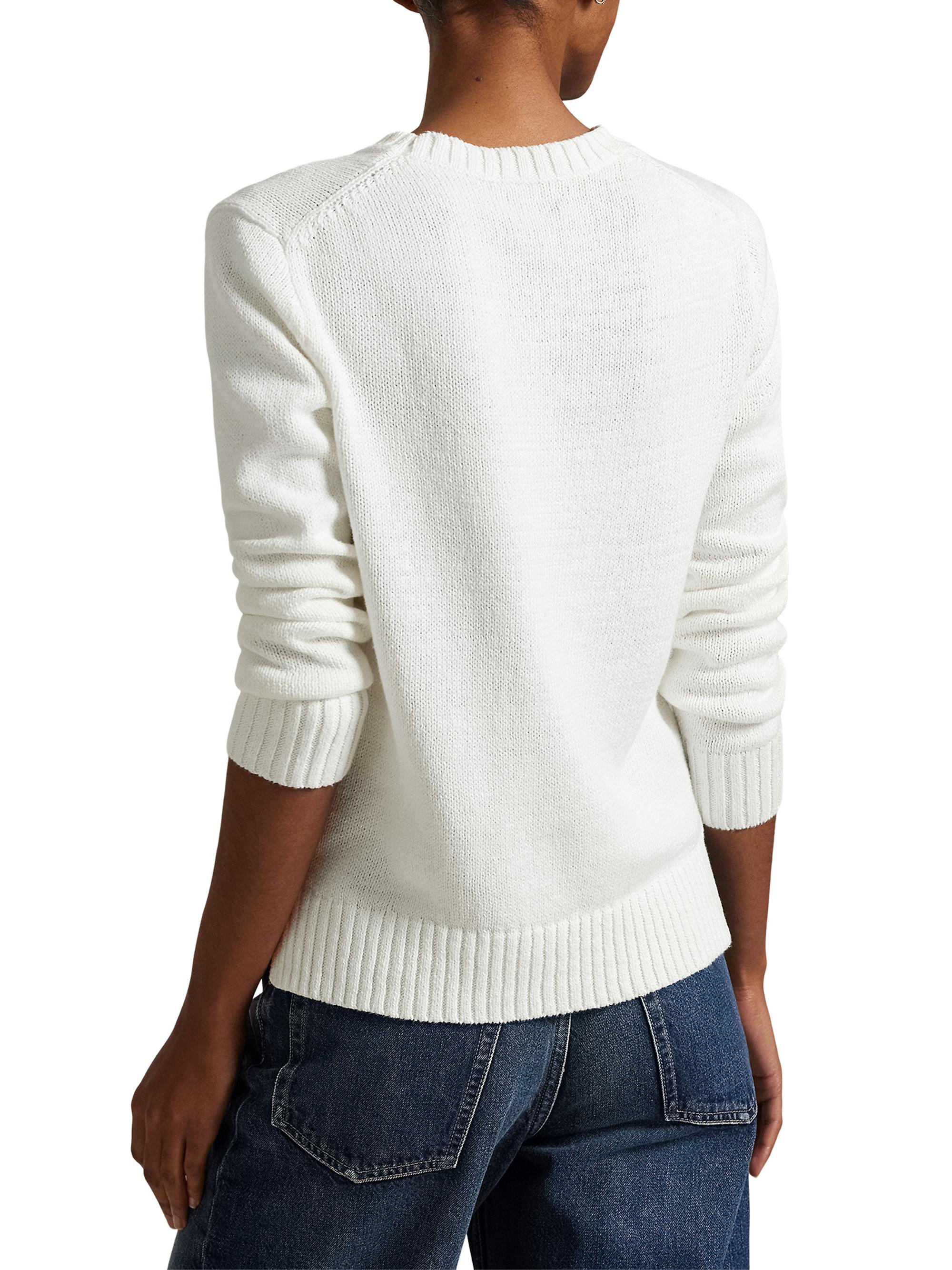 Cotton-Linen Crewneck Bear Sweater