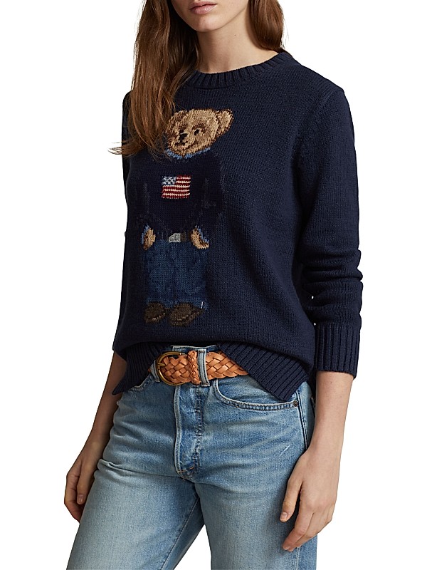 Shop Polo Ralph Lauren Cotton-Linen Crewneck Bear Sweater Shop Polo Ralph Lauren Cotton-Linen Crewneck Bear Sweater