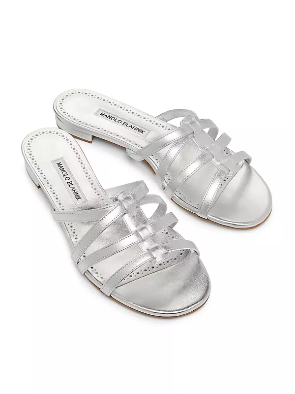 Shop Manolo Blahnik Riran Metallic Leather Sandals | Saks Fifth Avenue