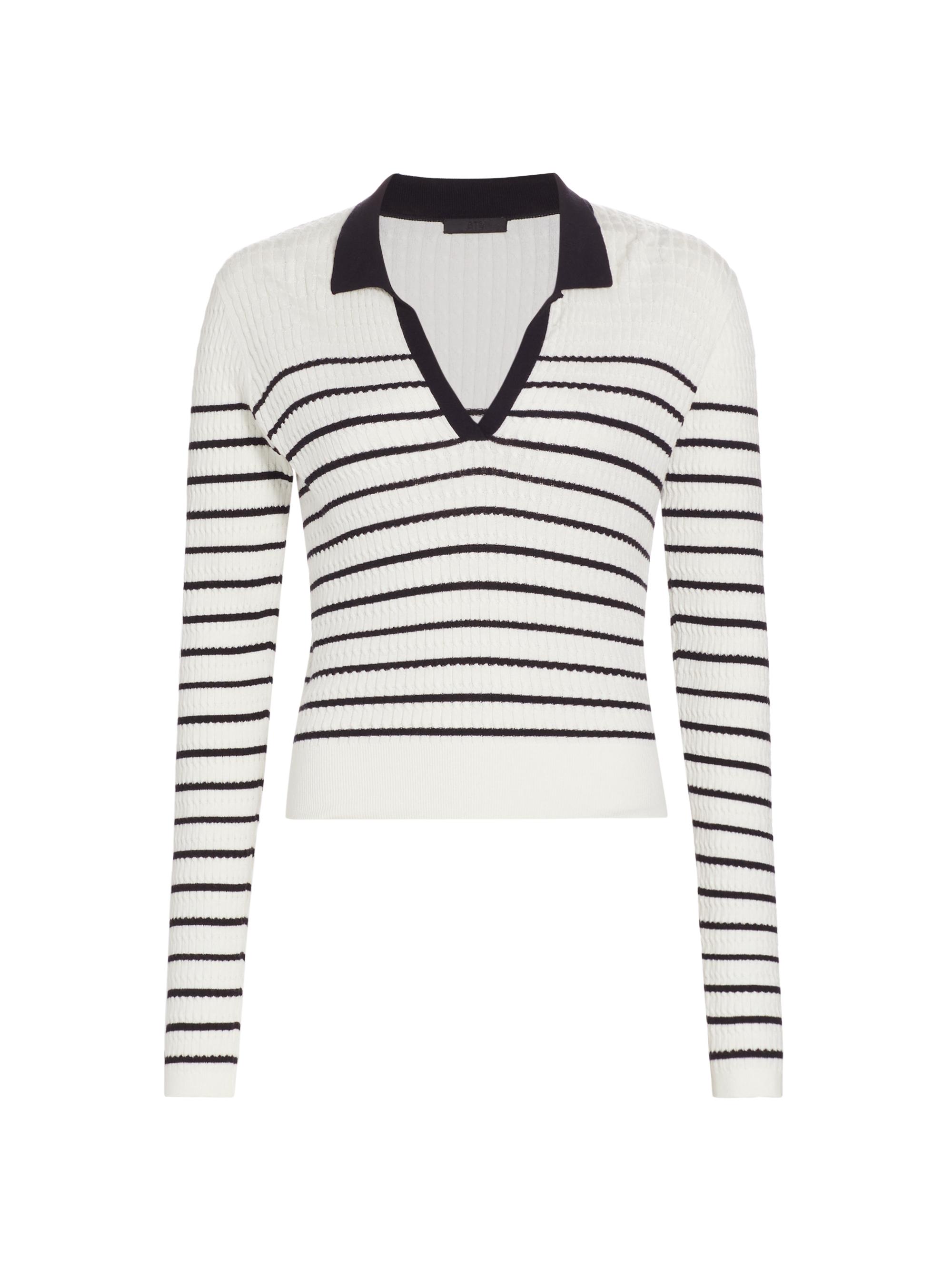 ATM Anthony Thomas Melillo Women's Stripe Polo Sweater - Chalk Black